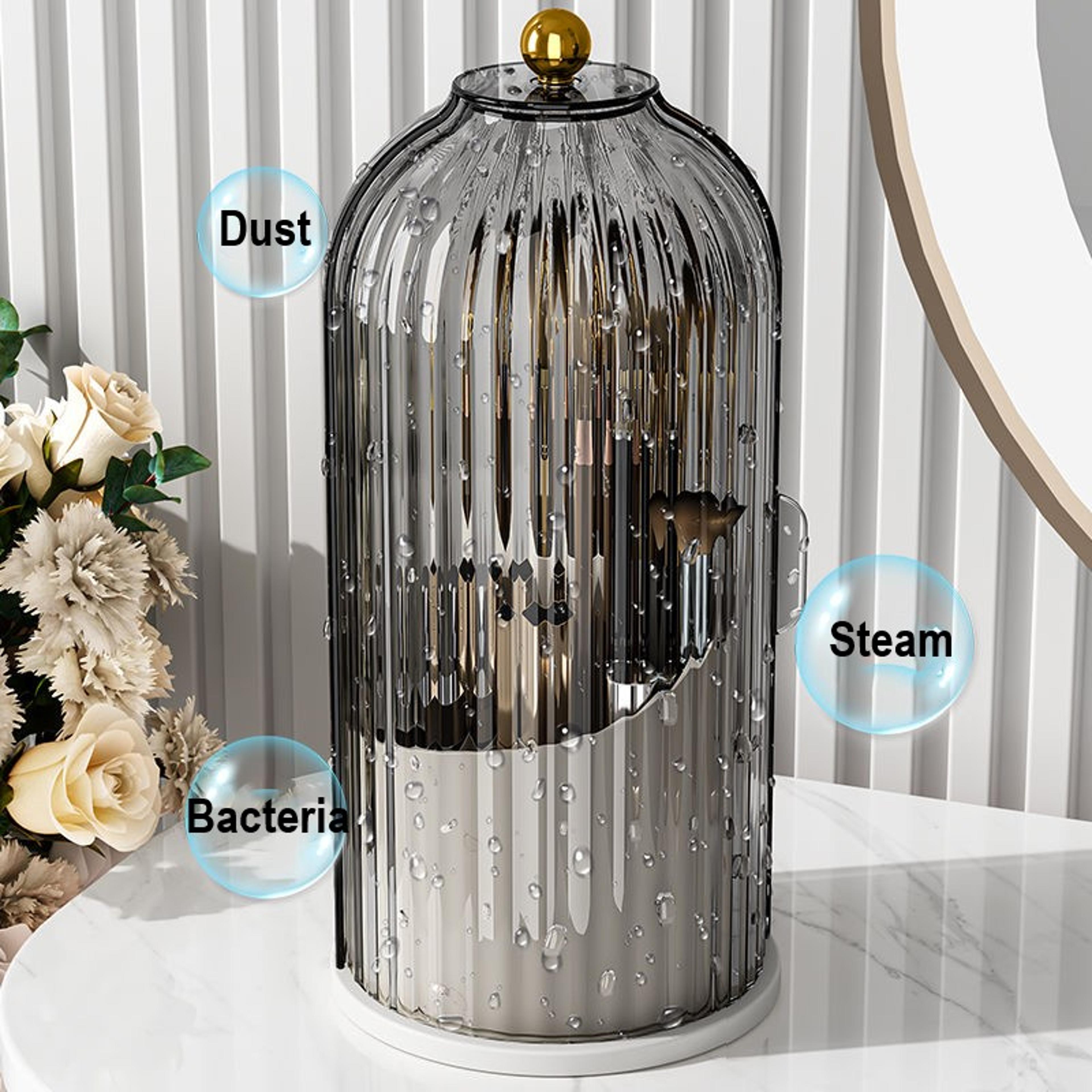 360 Rotating Makeup Brush Holder Dustproof Cosmetic Organizer With Lid 5