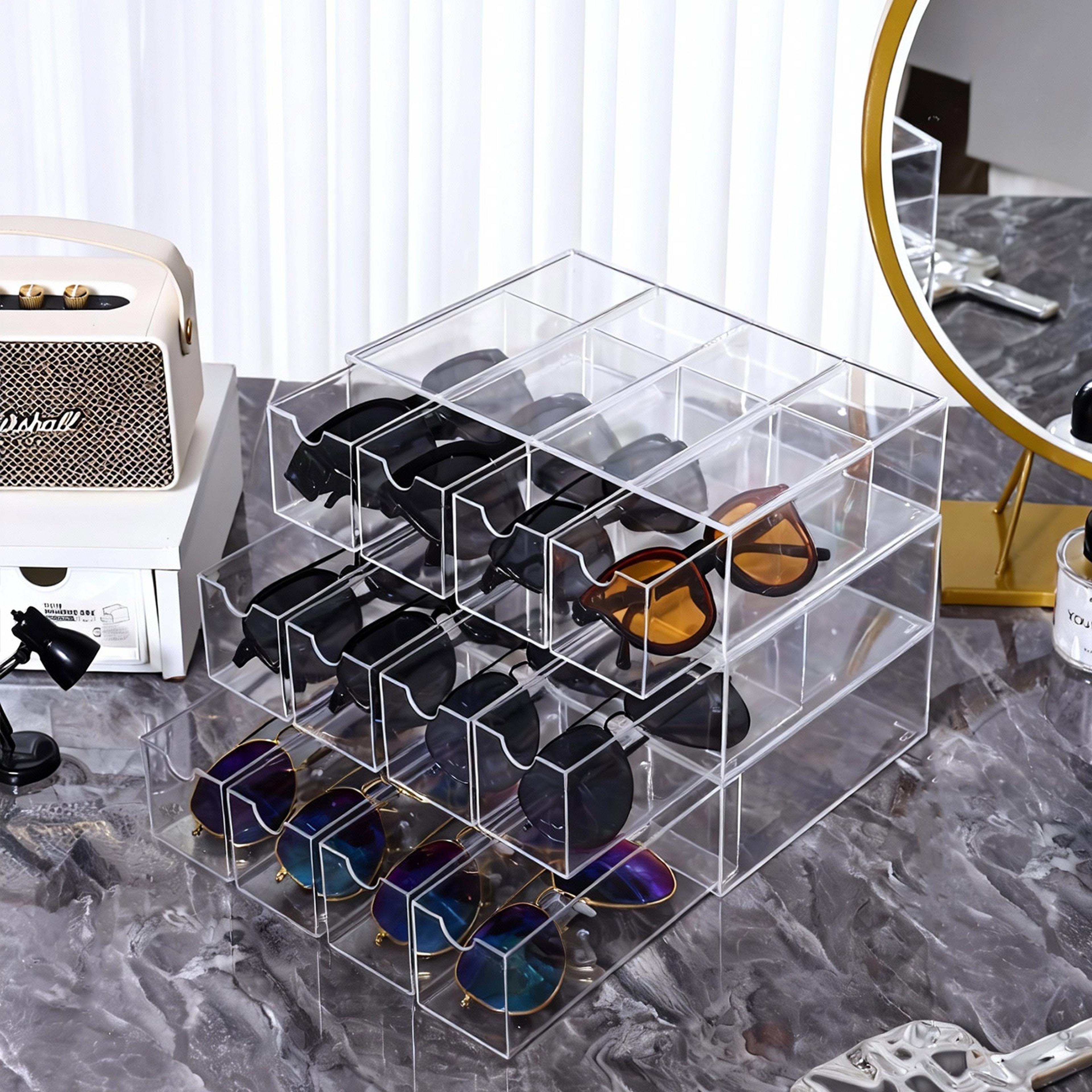 Acrylic Glasses Organizer With Drawer 4 Grid Sunglasses Storage Box 3