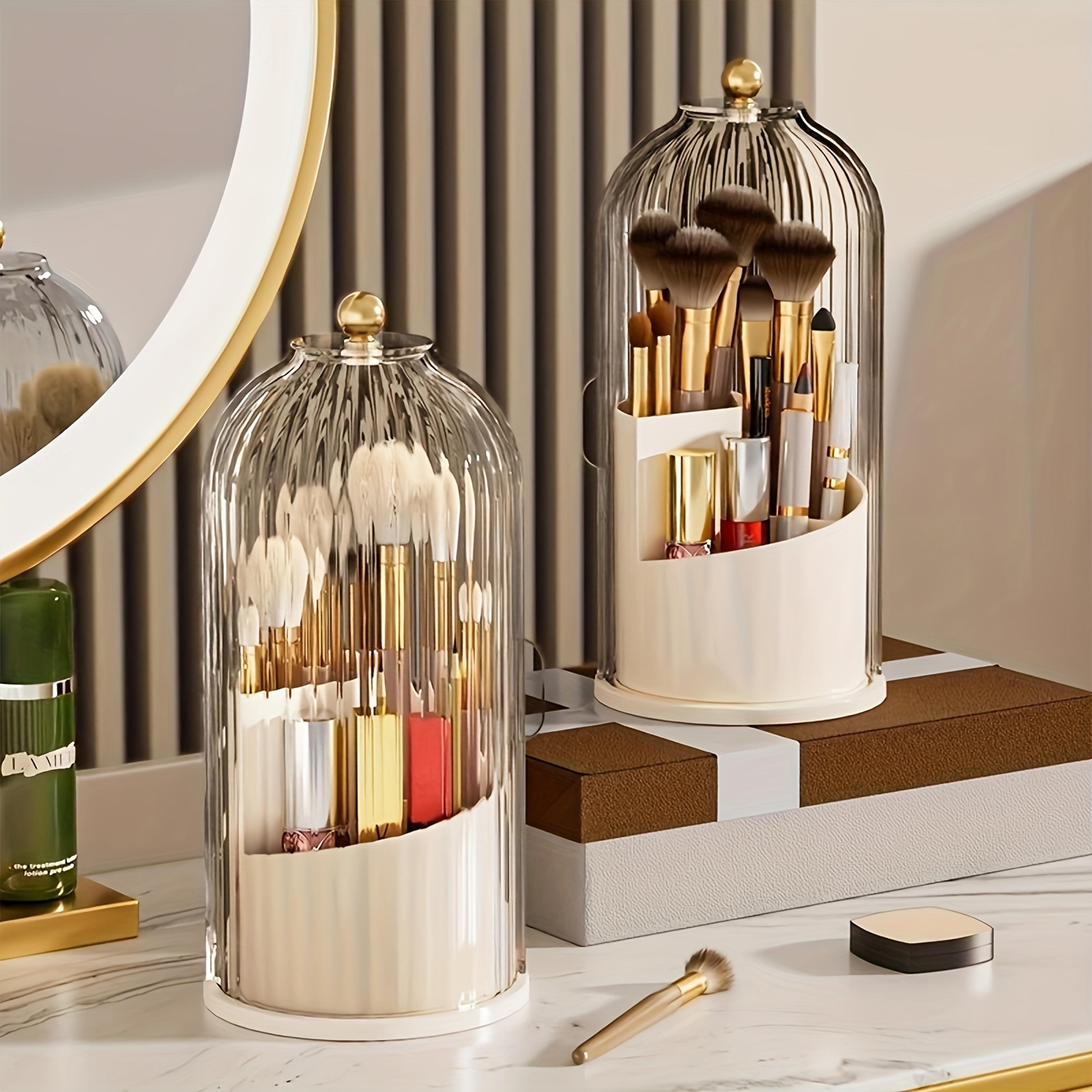 360 Rotating Makeup Brush Holder With Dustproof Cover And Large Capacity Organizer 7