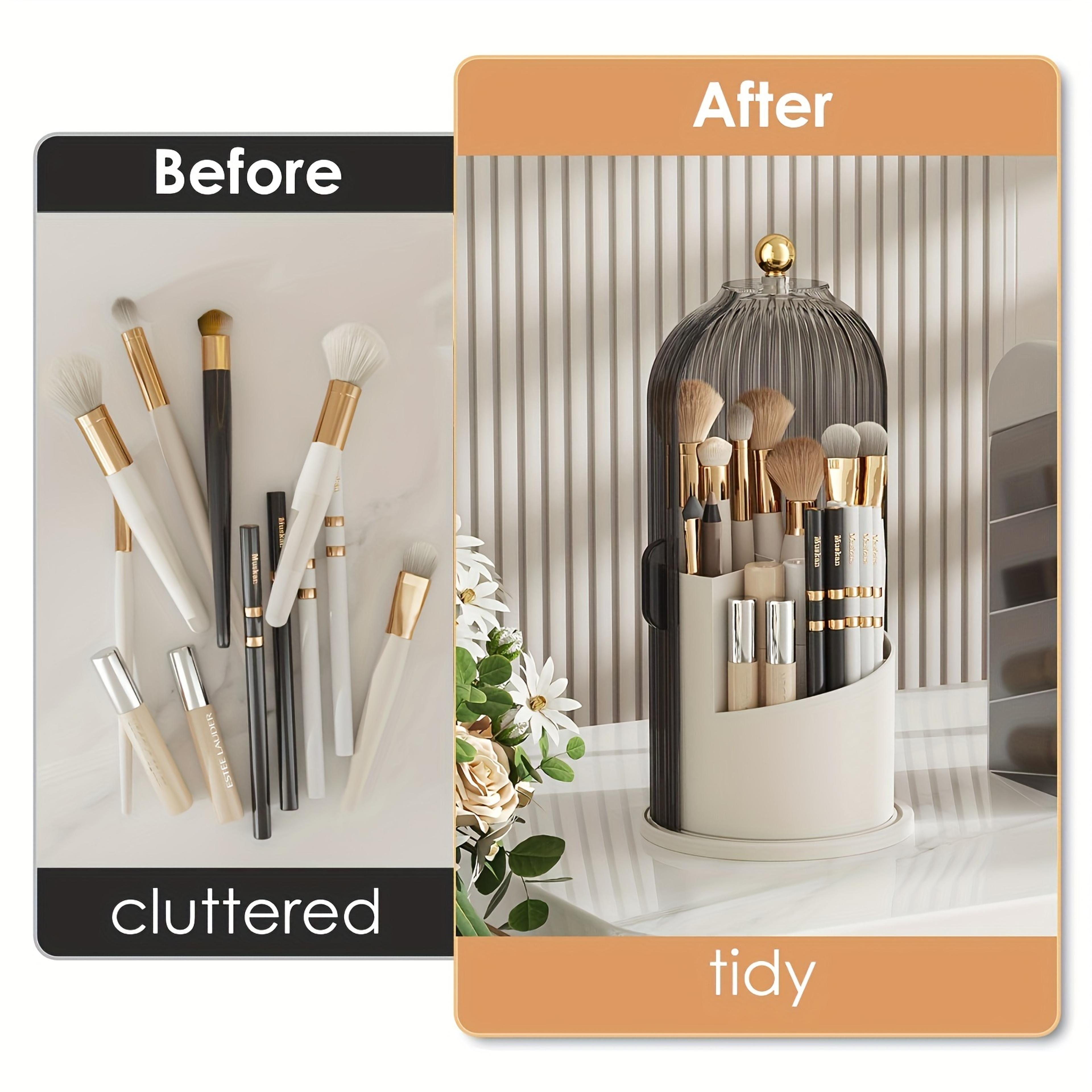 360 Rotating Makeup Brush Holder With Dustproof Cover And Large Capacity Organizer 6