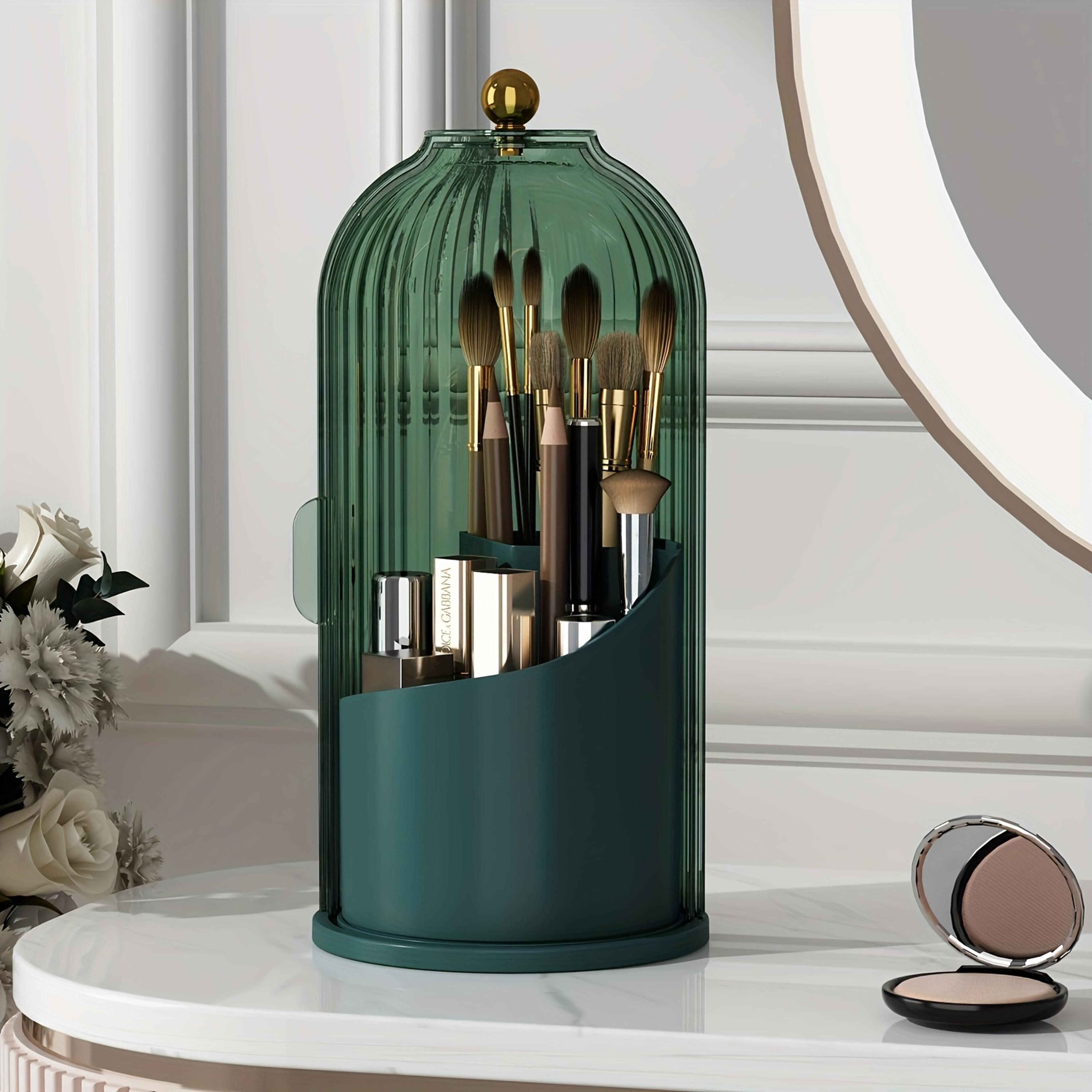 360 Rotating Makeup Brush Holder With Dustproof Cover And Large Capacity Organizer 8