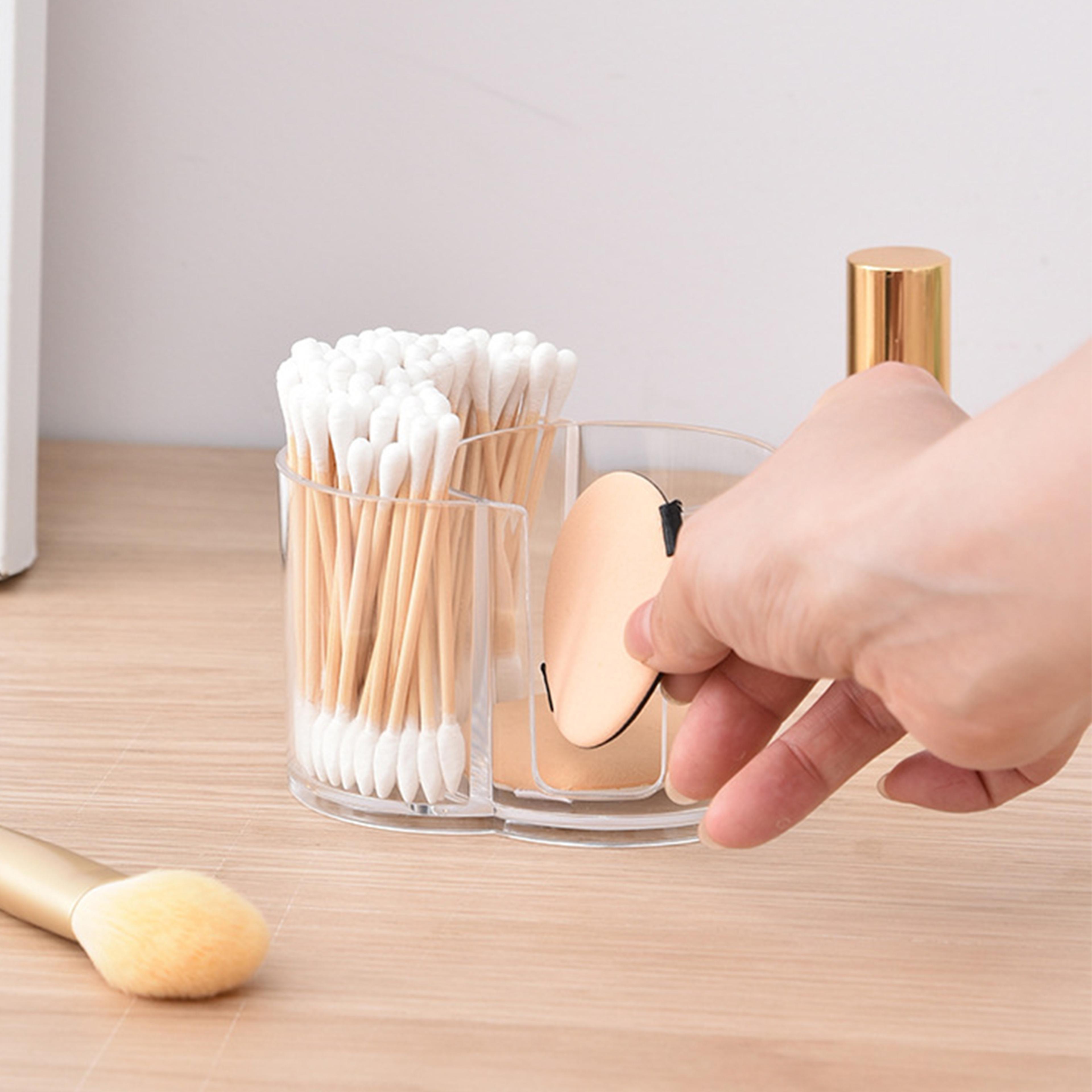 Clear Dual Compartment Cotton Swab Holder And Cotton Ball Organizer For Bathroom Vanity 2