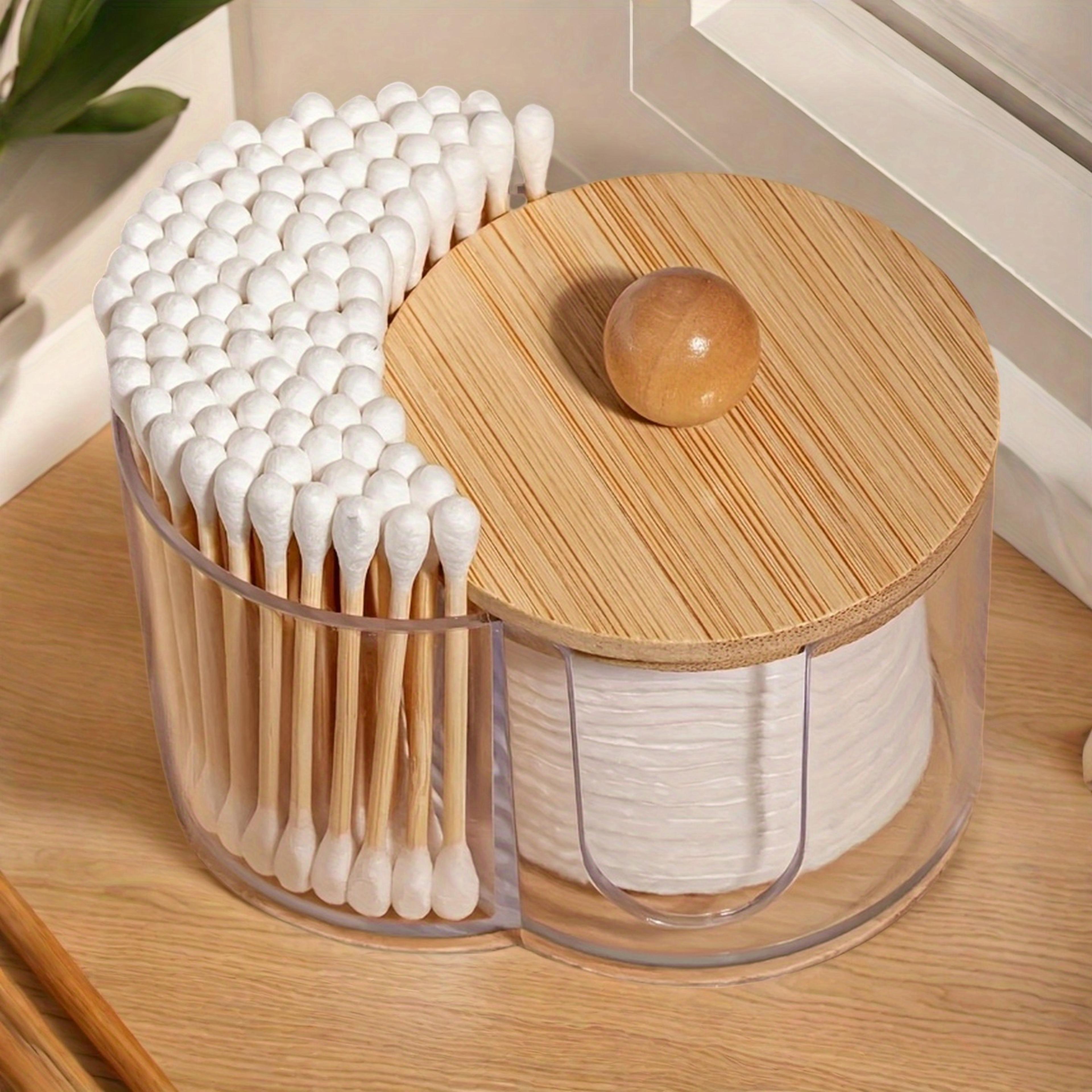 Clear Dual Compartment Cotton Swab Holder And Cotton Ball Organizer For Bathroom Vanity 3