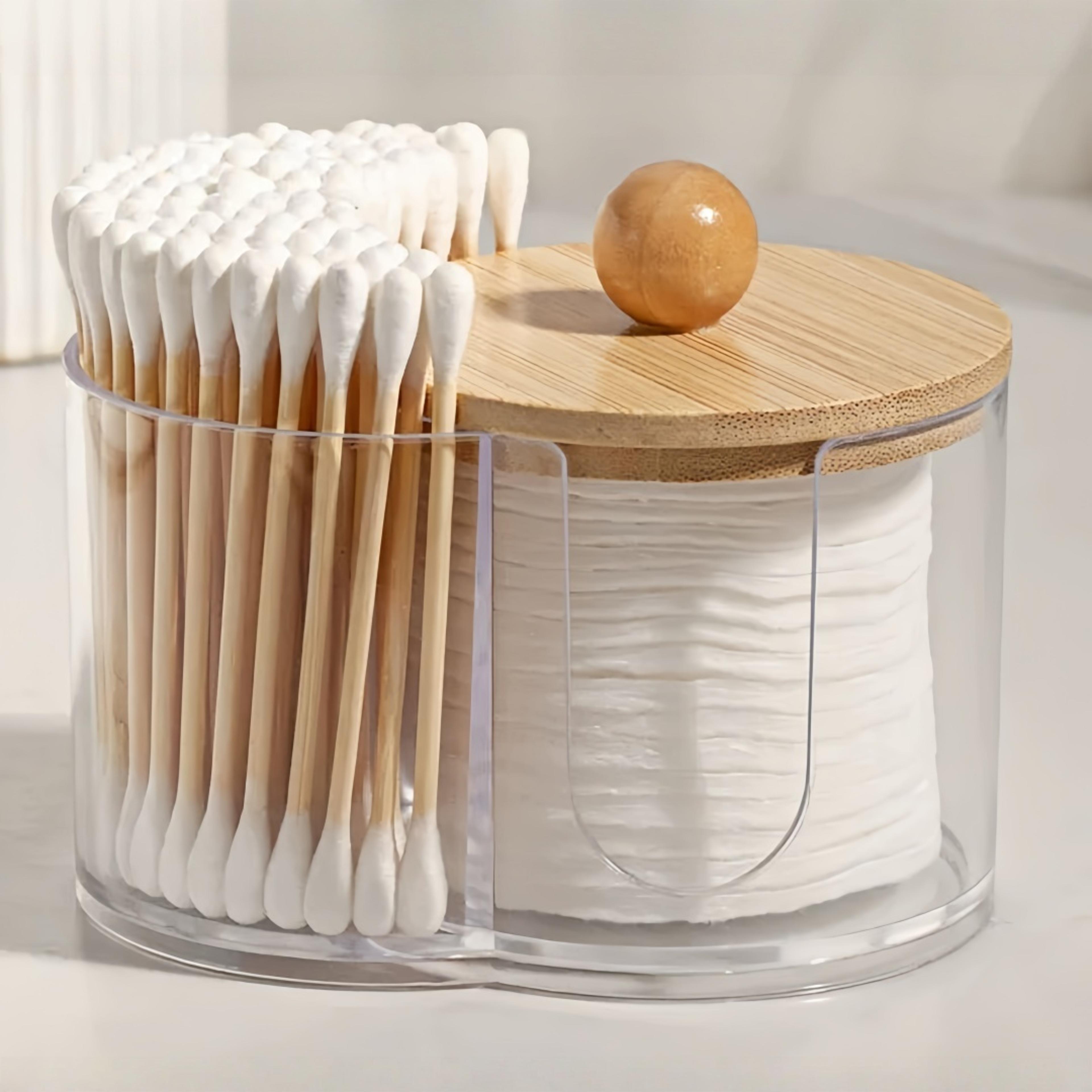 Clear Dual Compartment Cotton Swab Holder And Cotton Ball Organizer For Bathroom Vanity 5