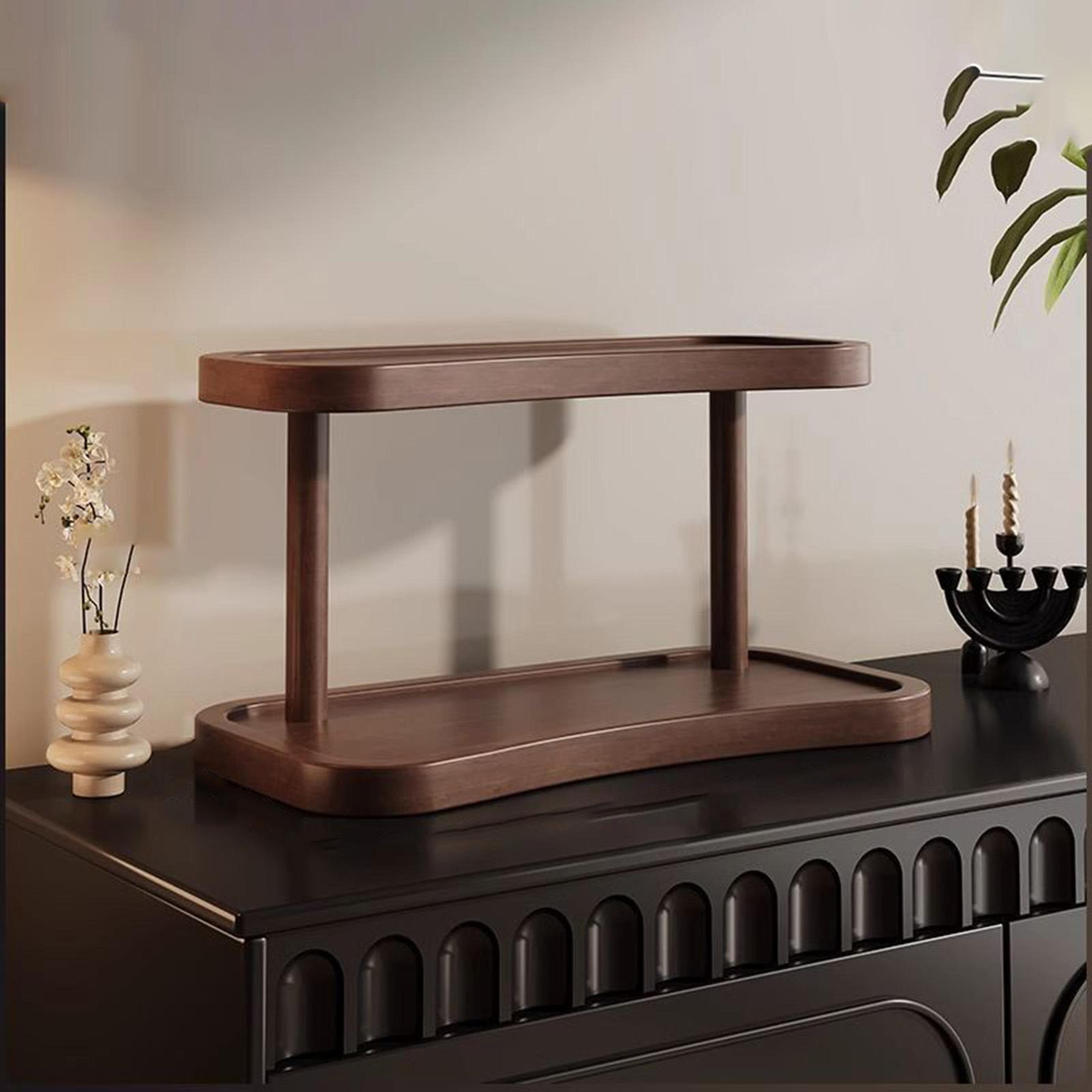 2 Tier Wooden Mug Rack Countertop Organizer For Coffee Mugs Makeup And Desktop Storage 3