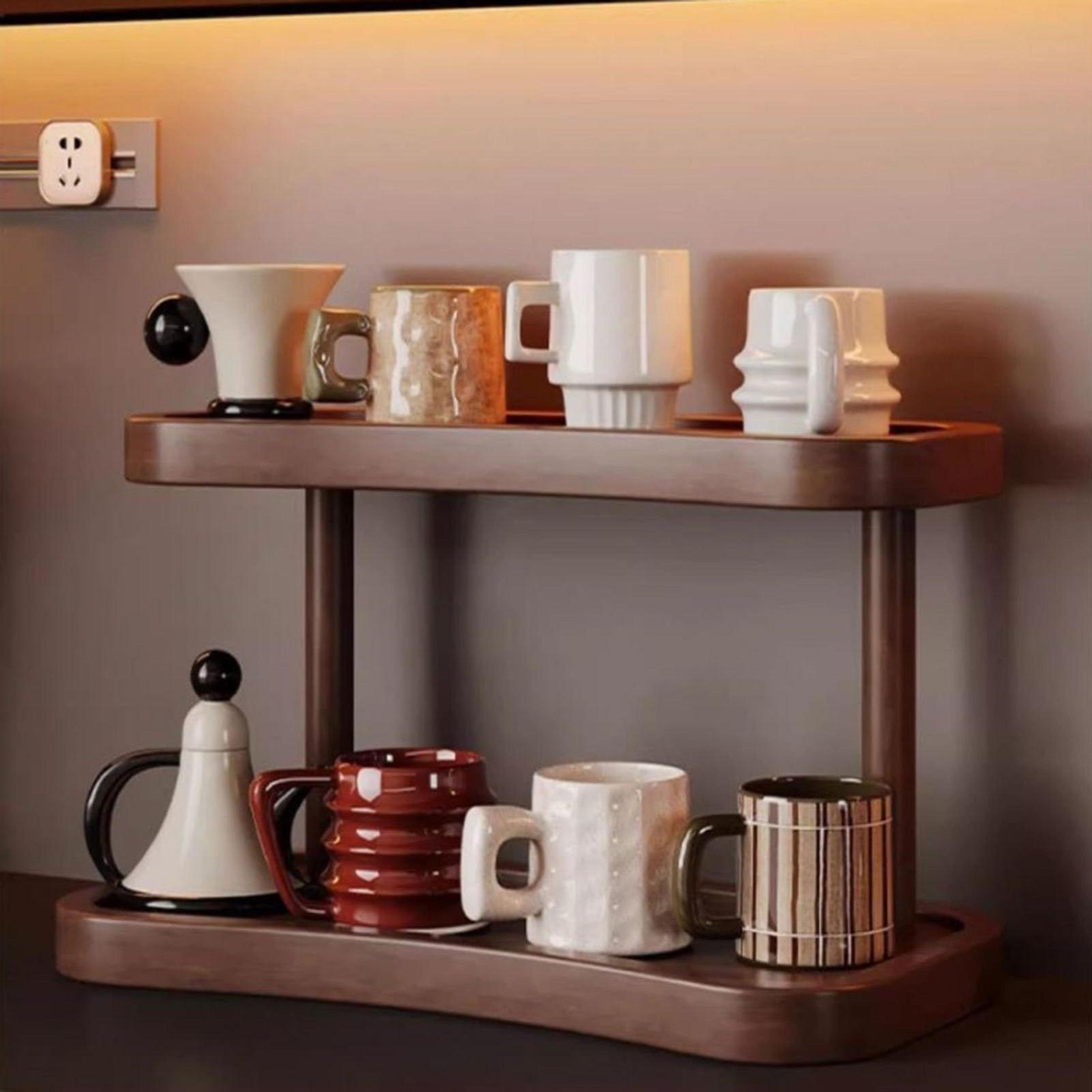2 Tier Wooden Mug Rack Countertop Organizer For Coffee Mugs Makeup And Desktop Storage 4