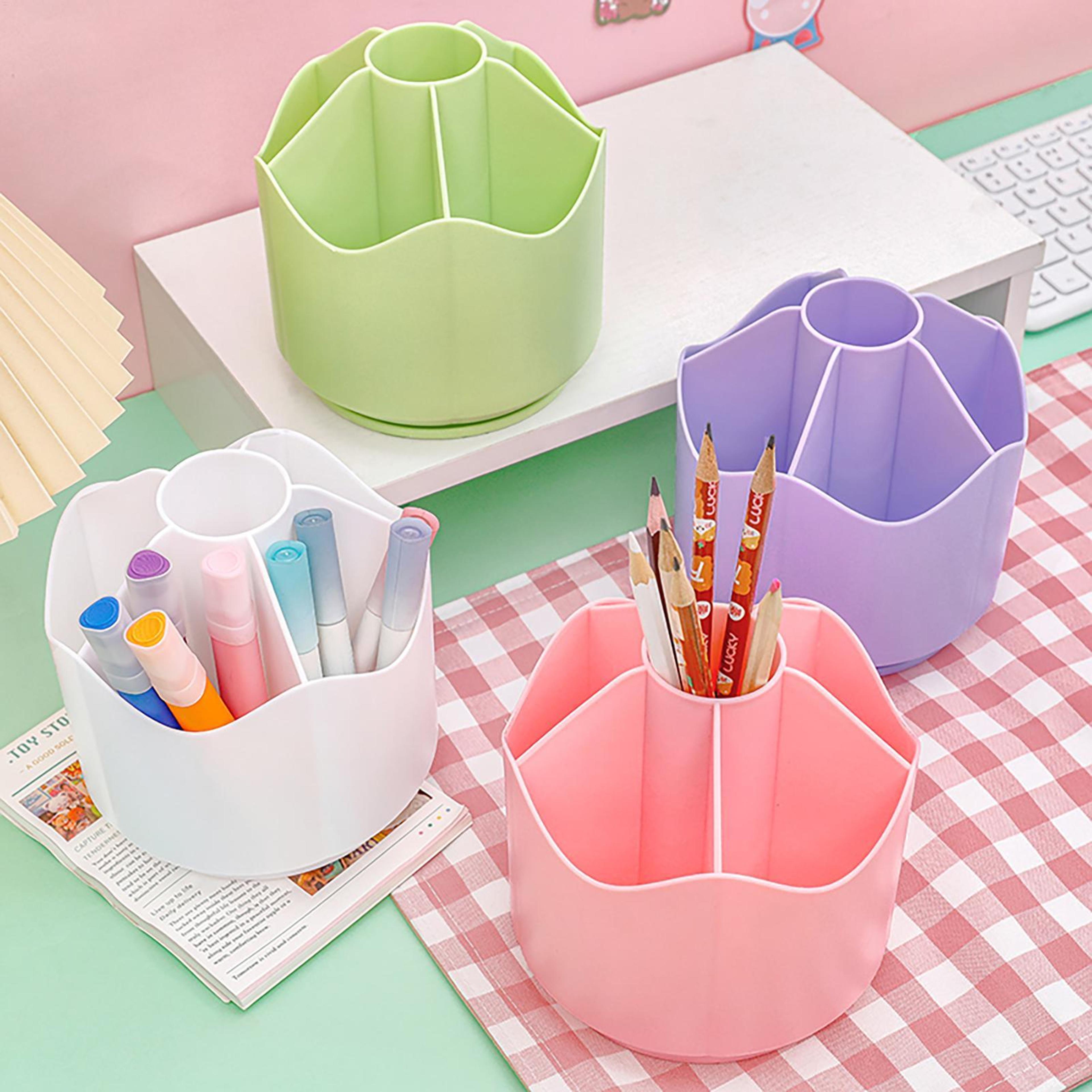 360 Degree Rotating Pen Holder Desk Organizer With 6 Compartments For Pens Markers Brushes And Stat 4