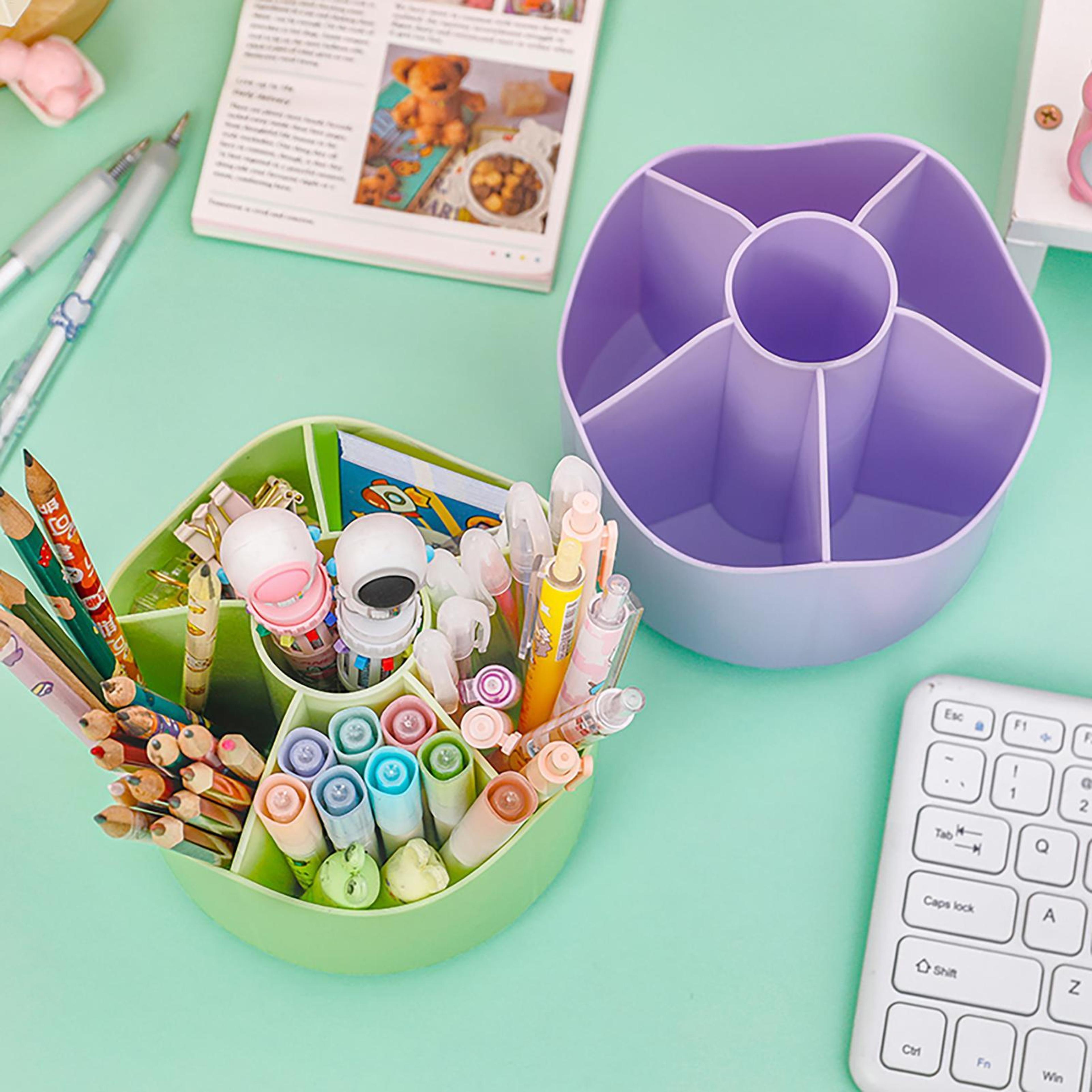 360 Degree Rotating Pen Holder Desk Organizer With 6 Compartments For Pens Markers Brushes And Stat 6