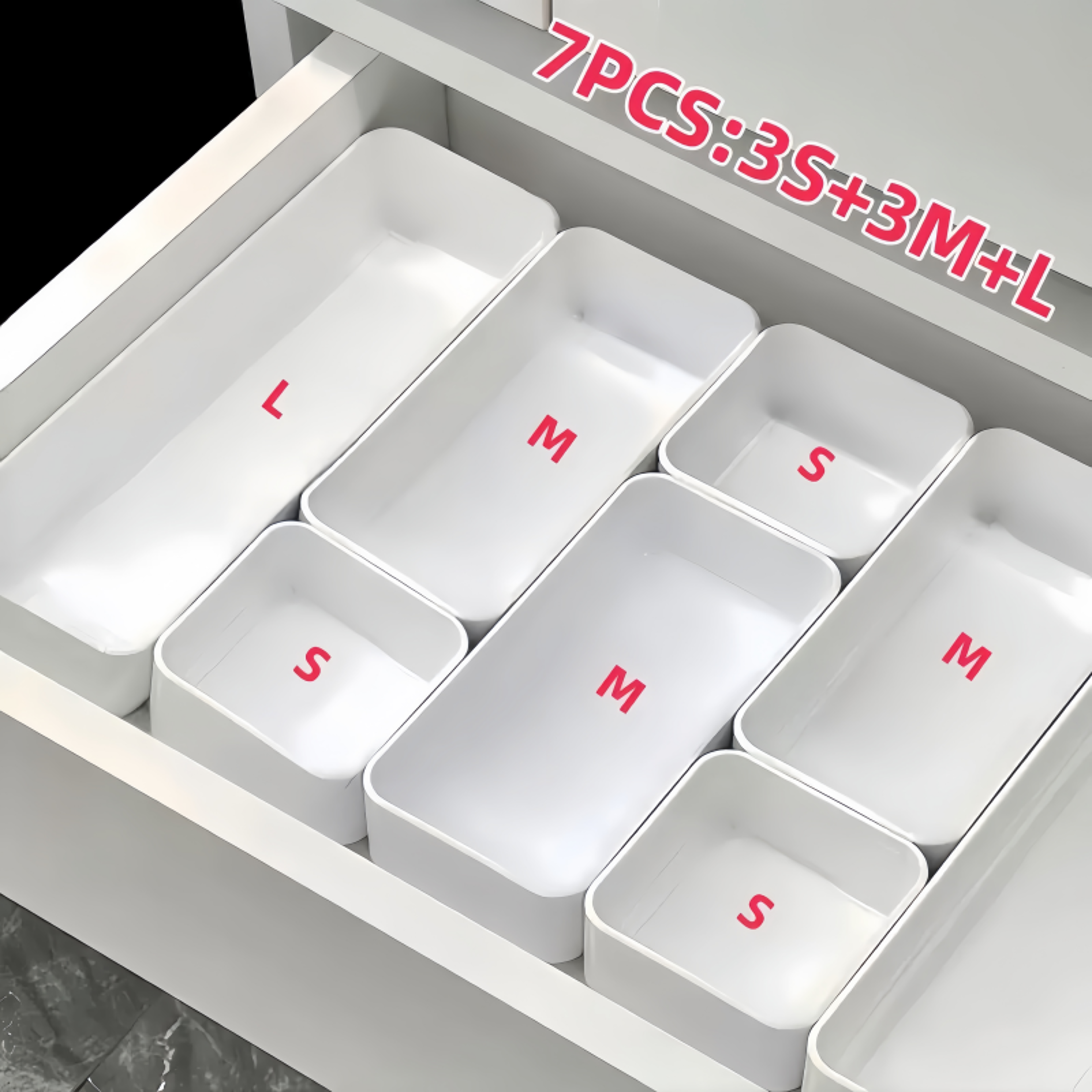 7Pcs Interlocking Drawer Organizer Bins For Makeup Kitchen Desk And Home Storage 7