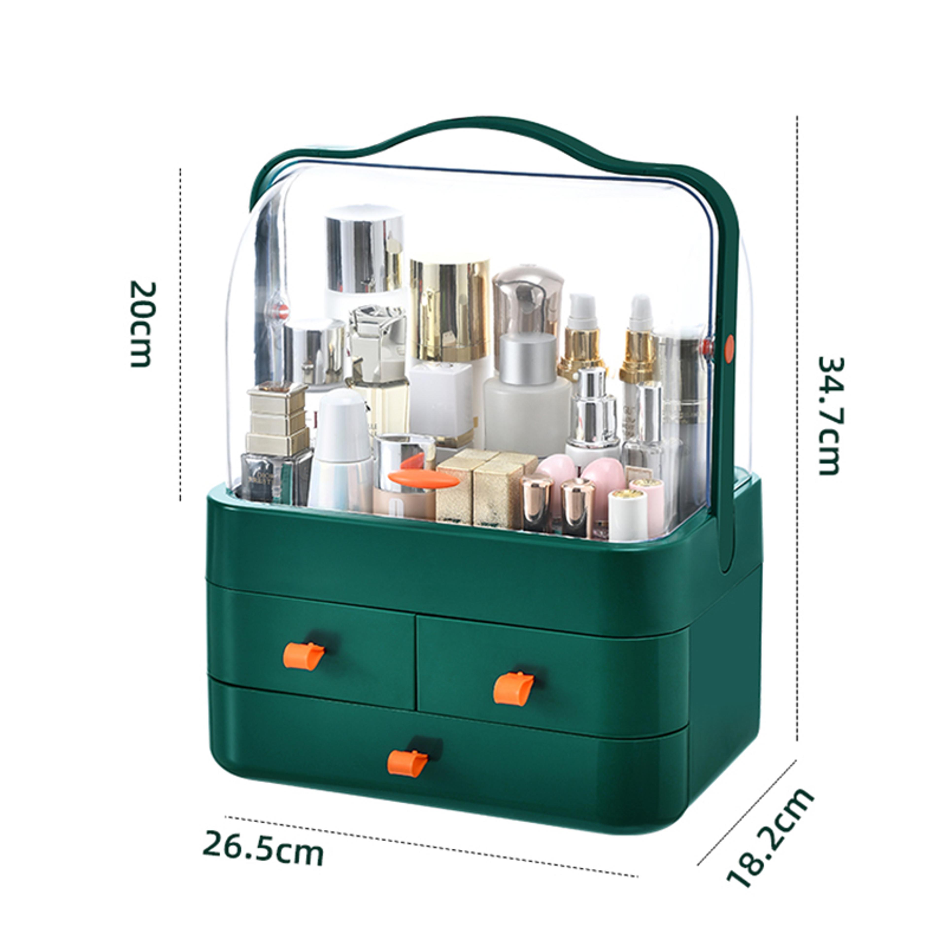 Large Makeup Organizer With Lid And 3 Drawers Dustproof Countertop Cosmetic Storage Box 6