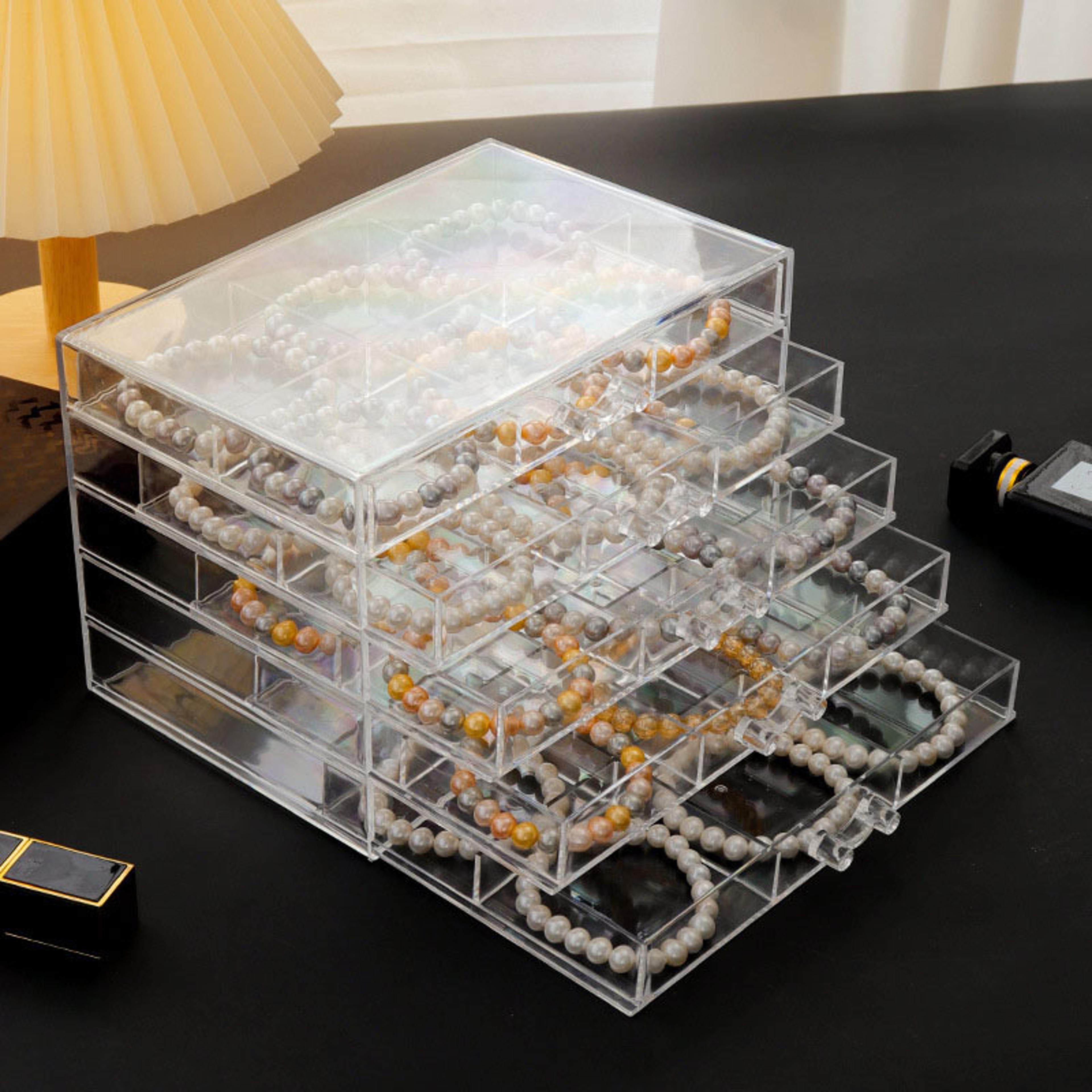 5 Drawer Acrylic Jewelry Organizer With Clear Earring Storage Compartments 4