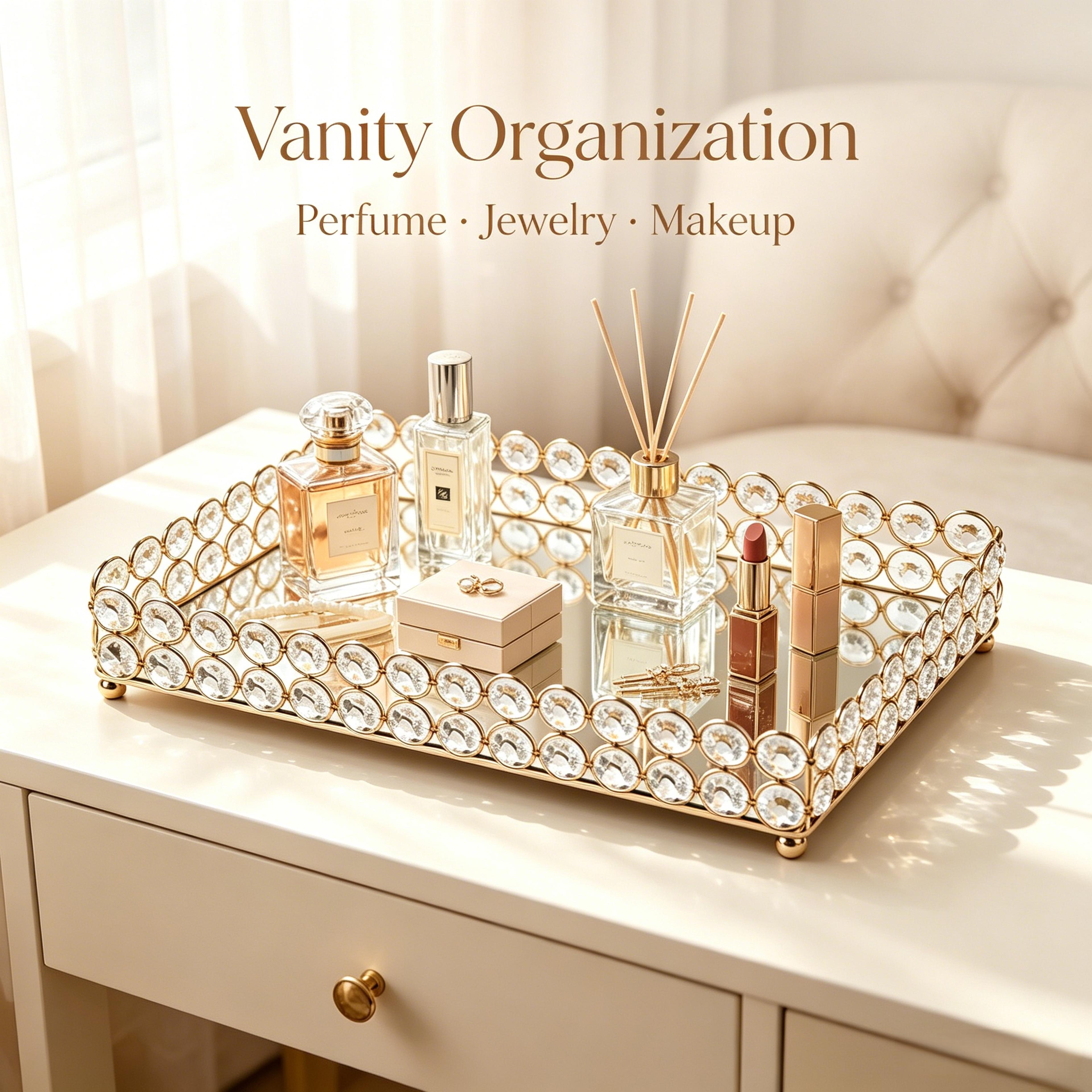 Luxury K9 Crystal Vanity Tray Mirrored Jewelry Organizer For Perfume And Cosmetics 1