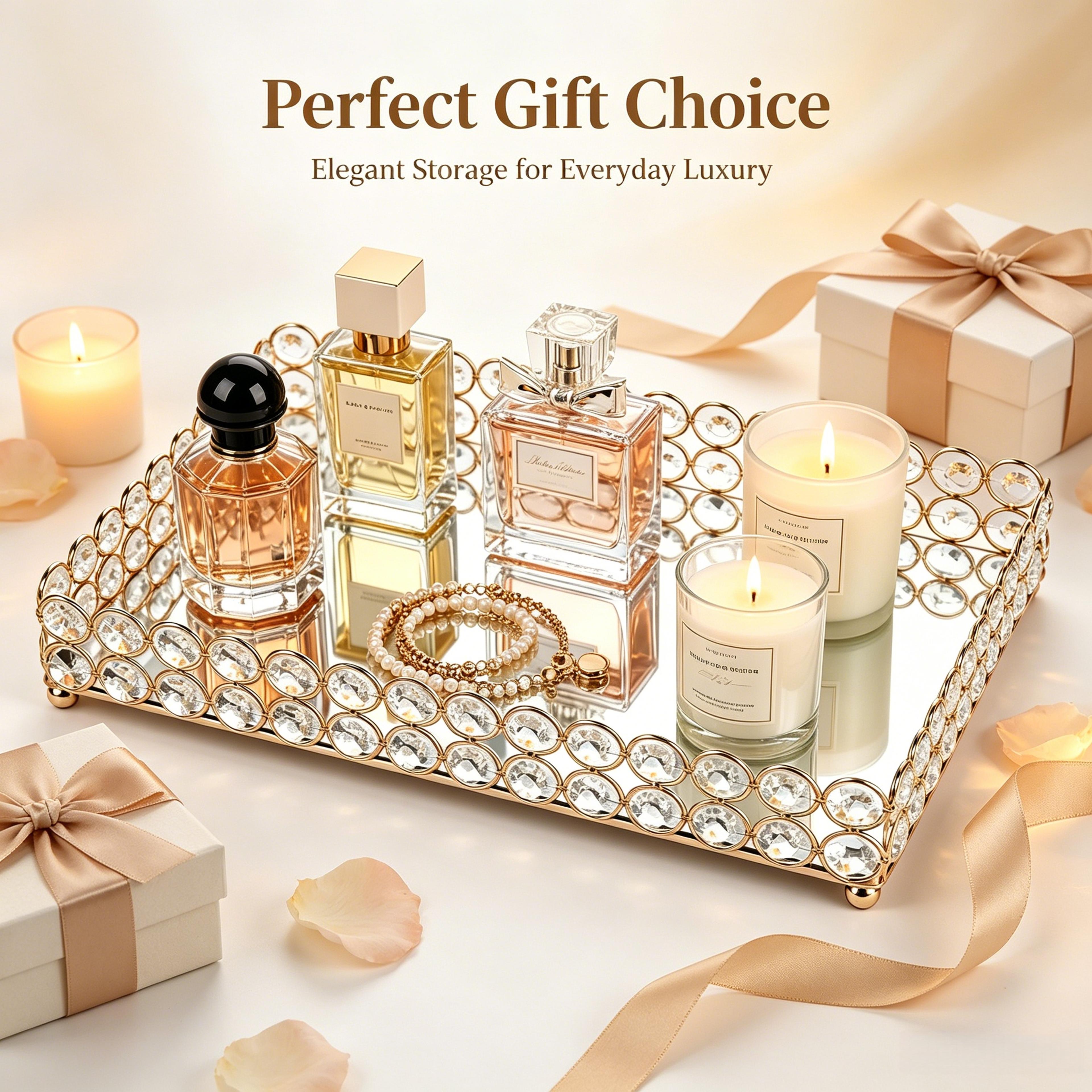 Luxury K9 Crystal Vanity Tray Mirrored Jewelry Organizer For Perfume And Cosmetics 2