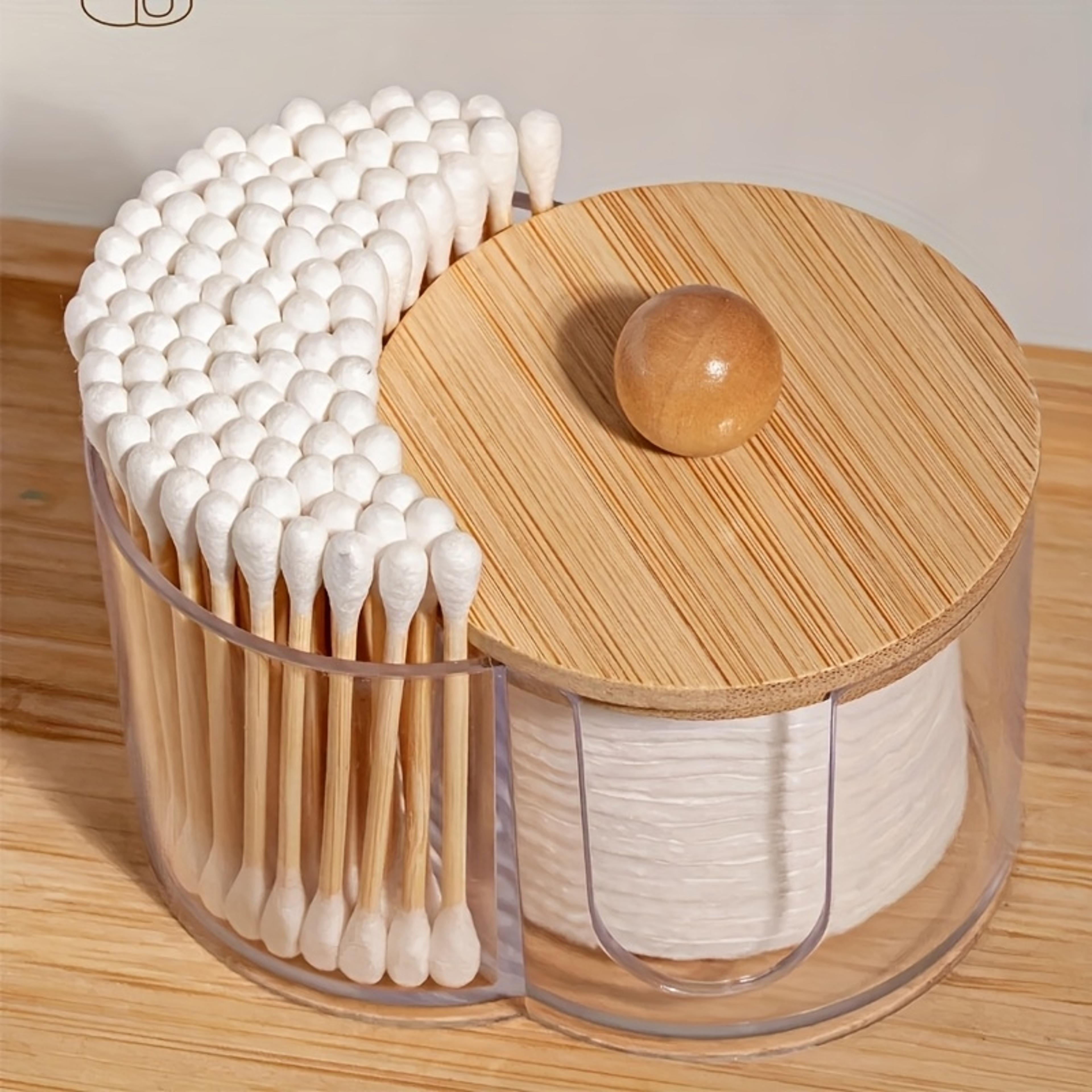 2 In 1 Bamboo Lid Cotton Pad And Floss Holder Bathroom Vanity Organizer 3