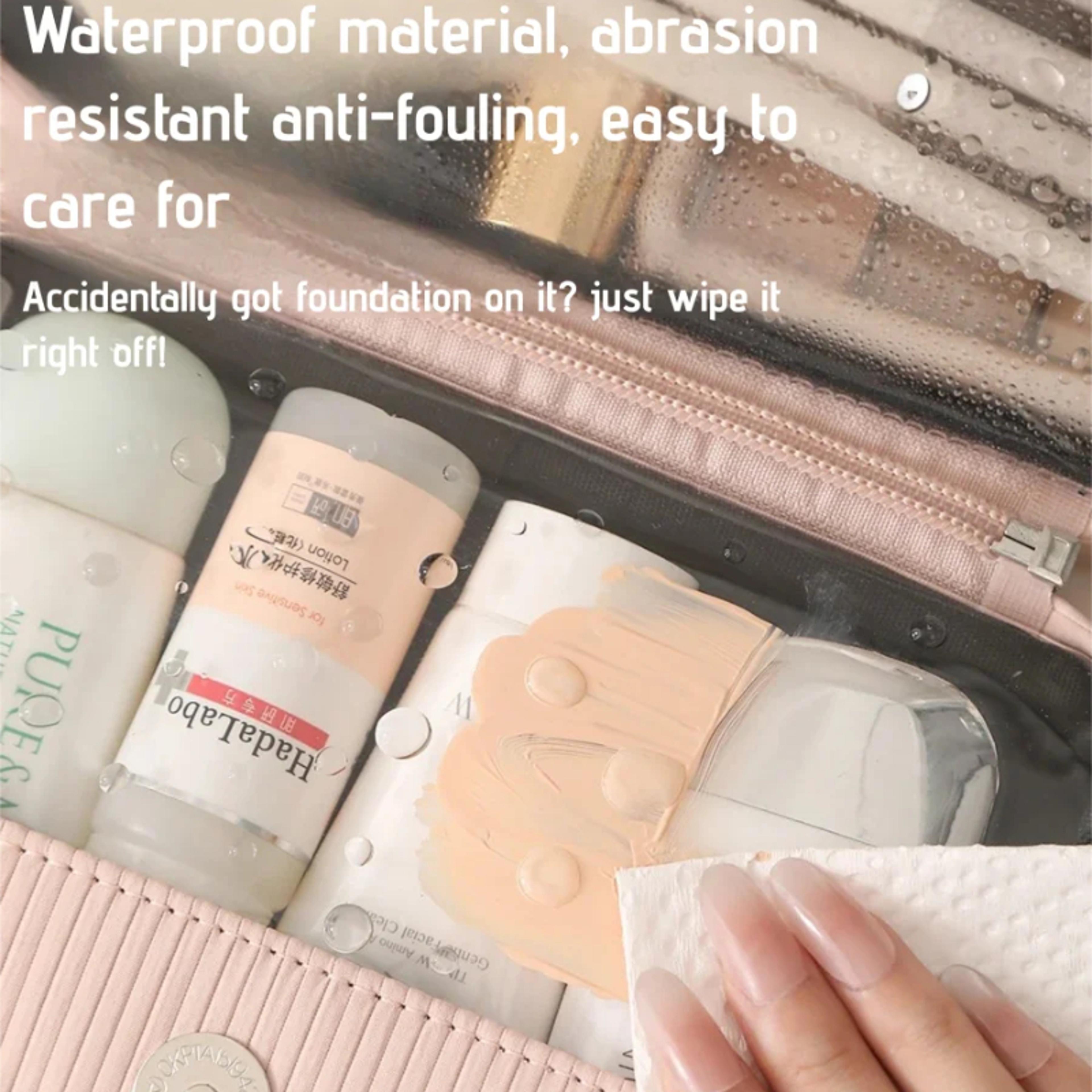 Large Travel Makeup Bag Waterproof Cosmetic Organizer With Detachable Double Layer Clear Window 4