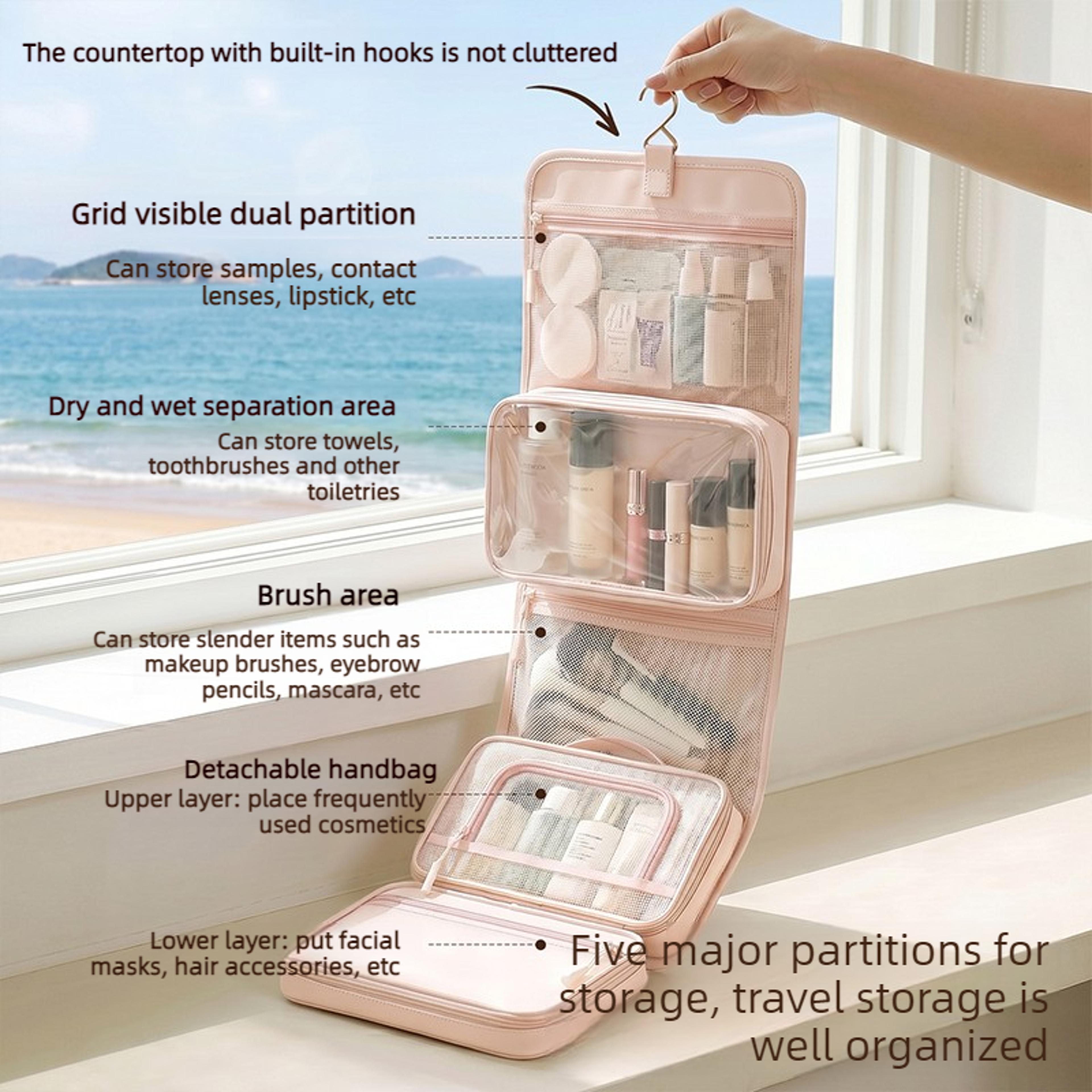 Large Capacity Hanging Toiletry Bag For Women Waterproof Travel Cosmetic Organizer 5