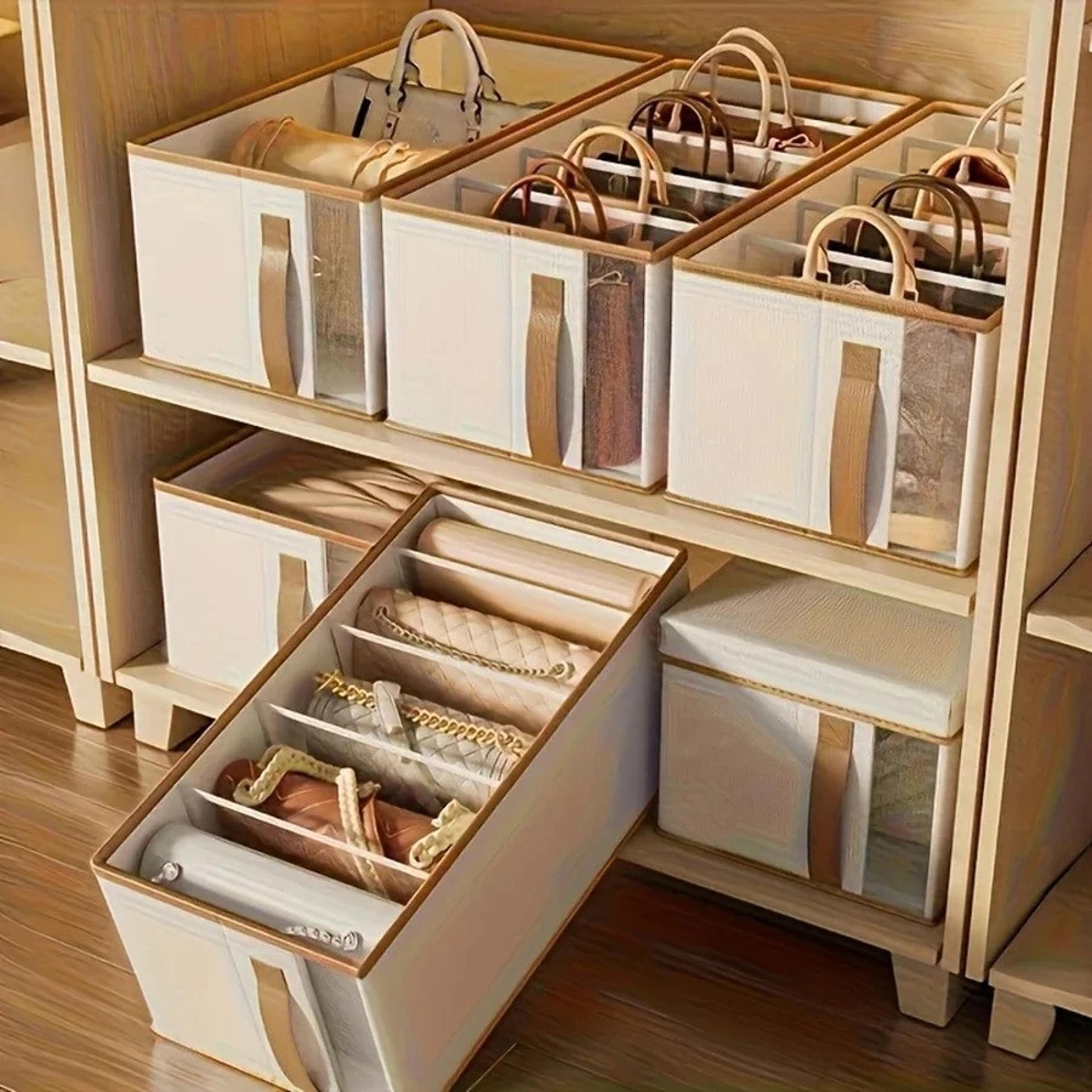 Large Handbag Storage Organizer With Dividers Dustproof Wardrobe Storage Basket 5