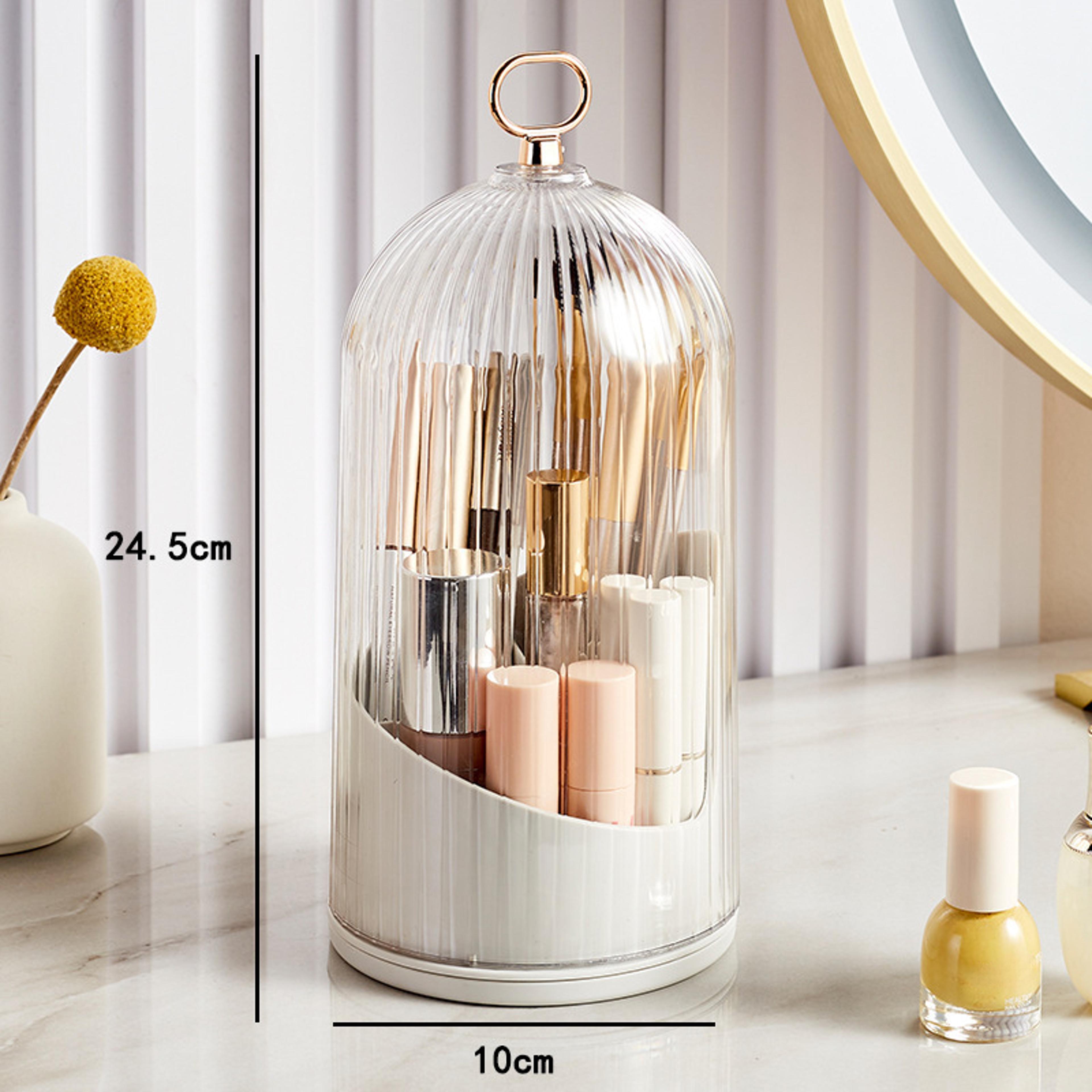 360 Rotating Makeup Brush Holder With Lid Cosmetic Storage Box 6