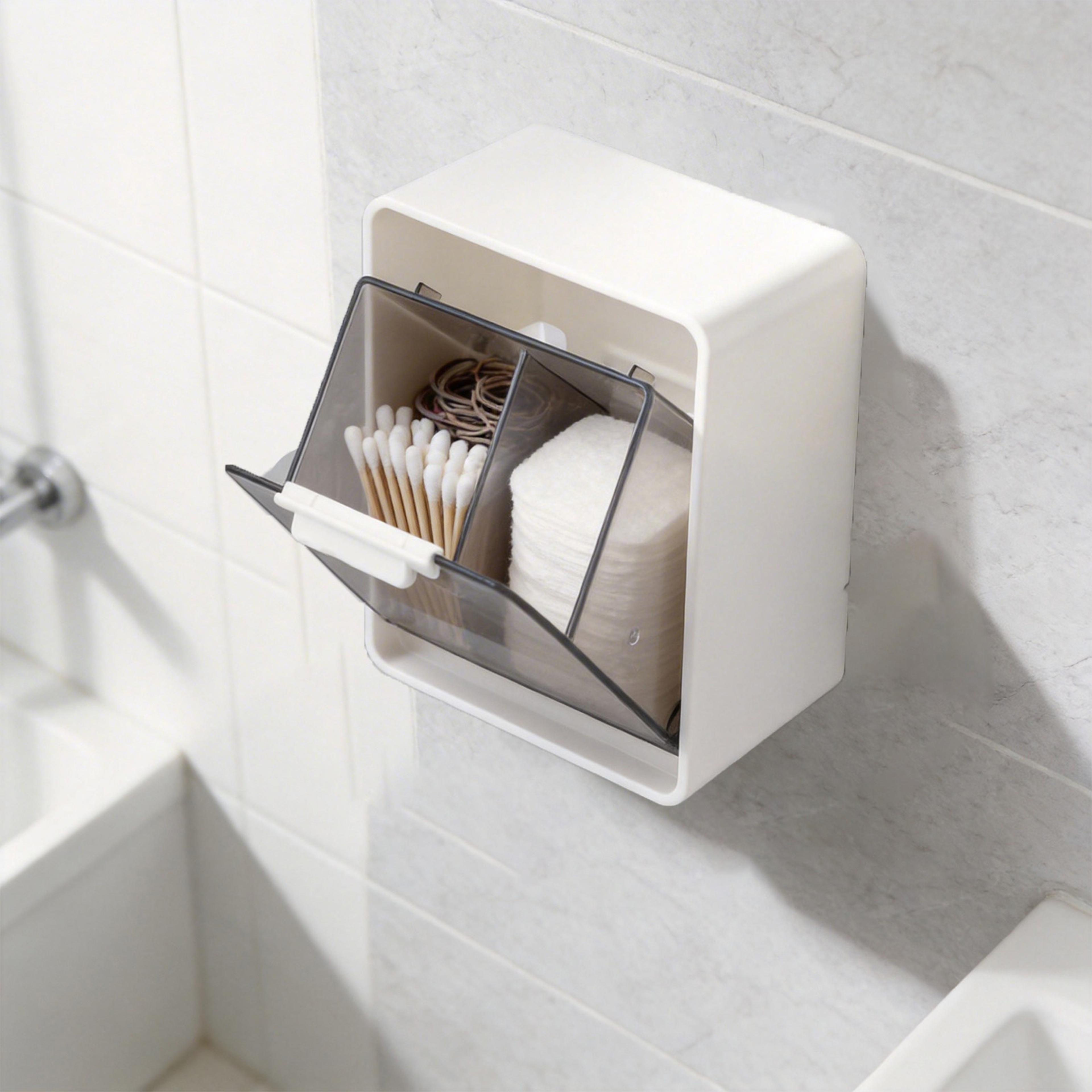 Wall Mounted Cotton Pad Holder No Drill Bathroom Makeup Storage Organizer 2