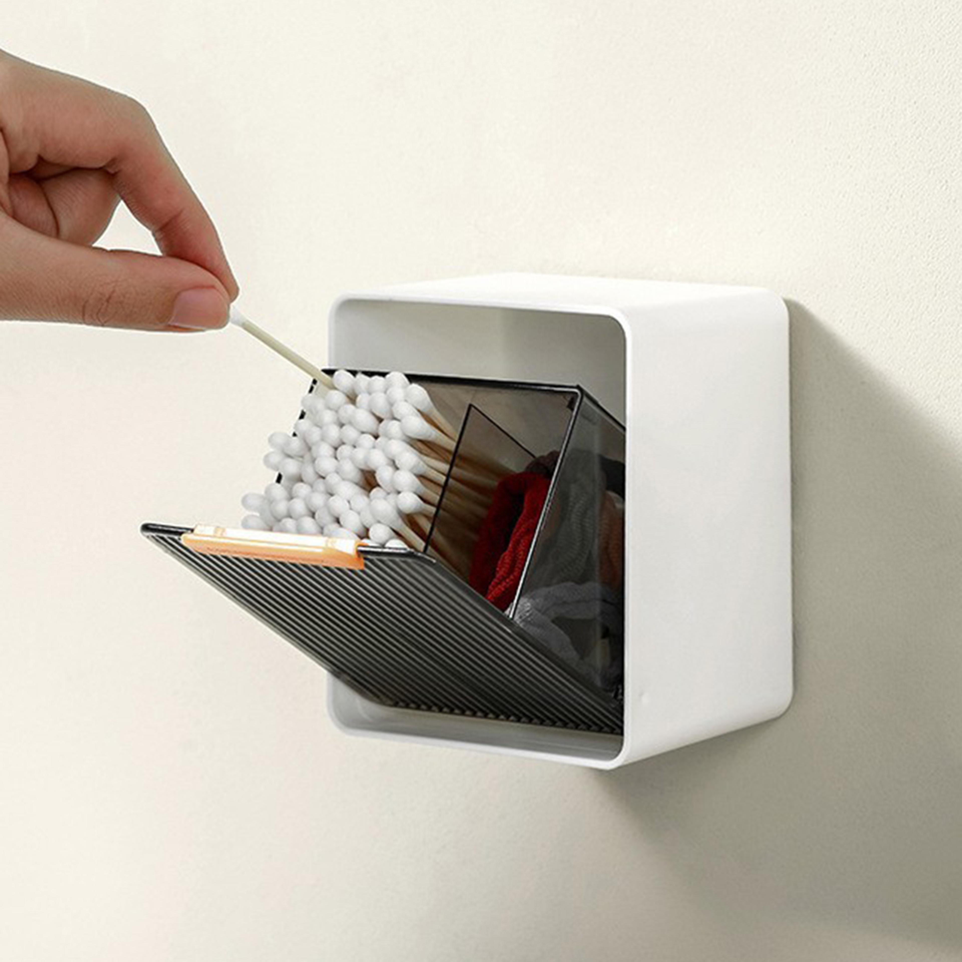 Wall Mounted Cotton Pad Holder No Drill Bathroom Makeup Storage Organizer 5