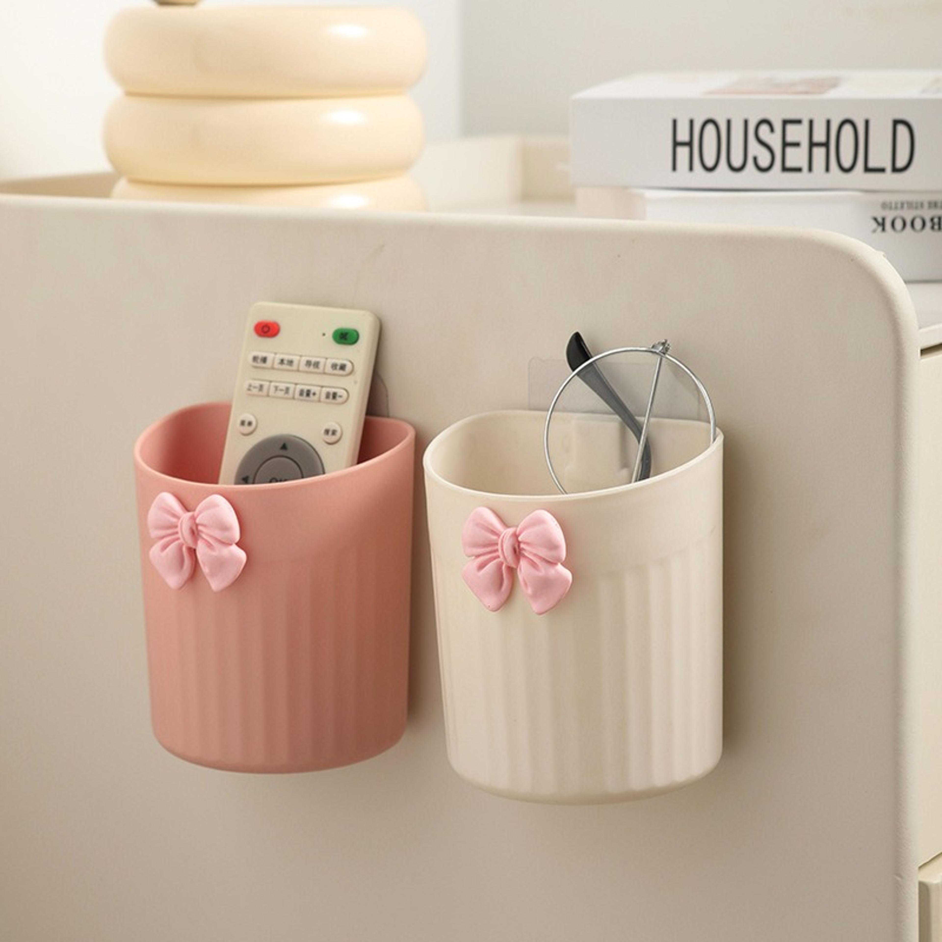 Wall Mounted Organizer With Bow Design No Drill Makeup Brush And Bathroom Storage 2