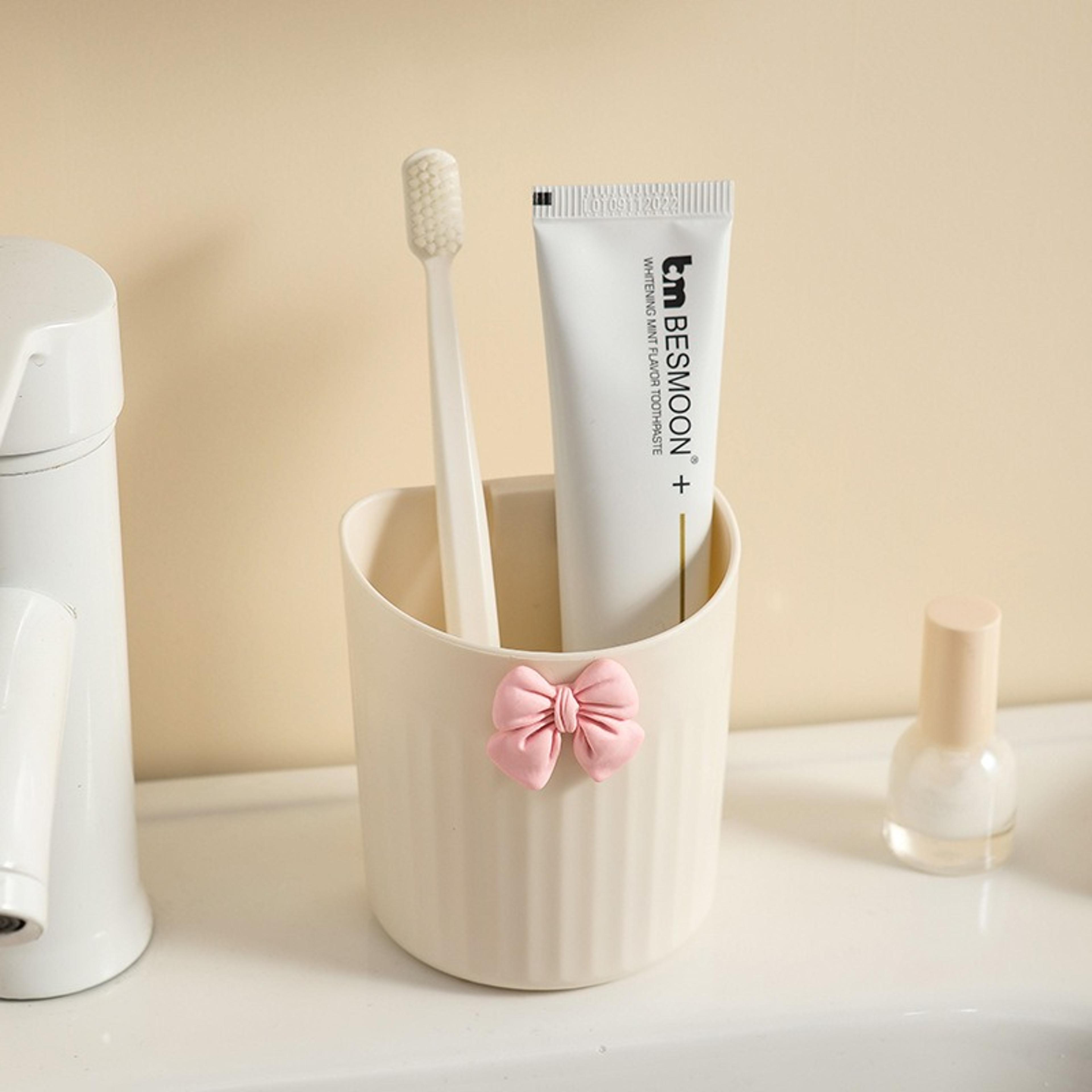 Wall Mounted Organizer With Bow Design No Drill Makeup Brush And Bathroom Storage 3