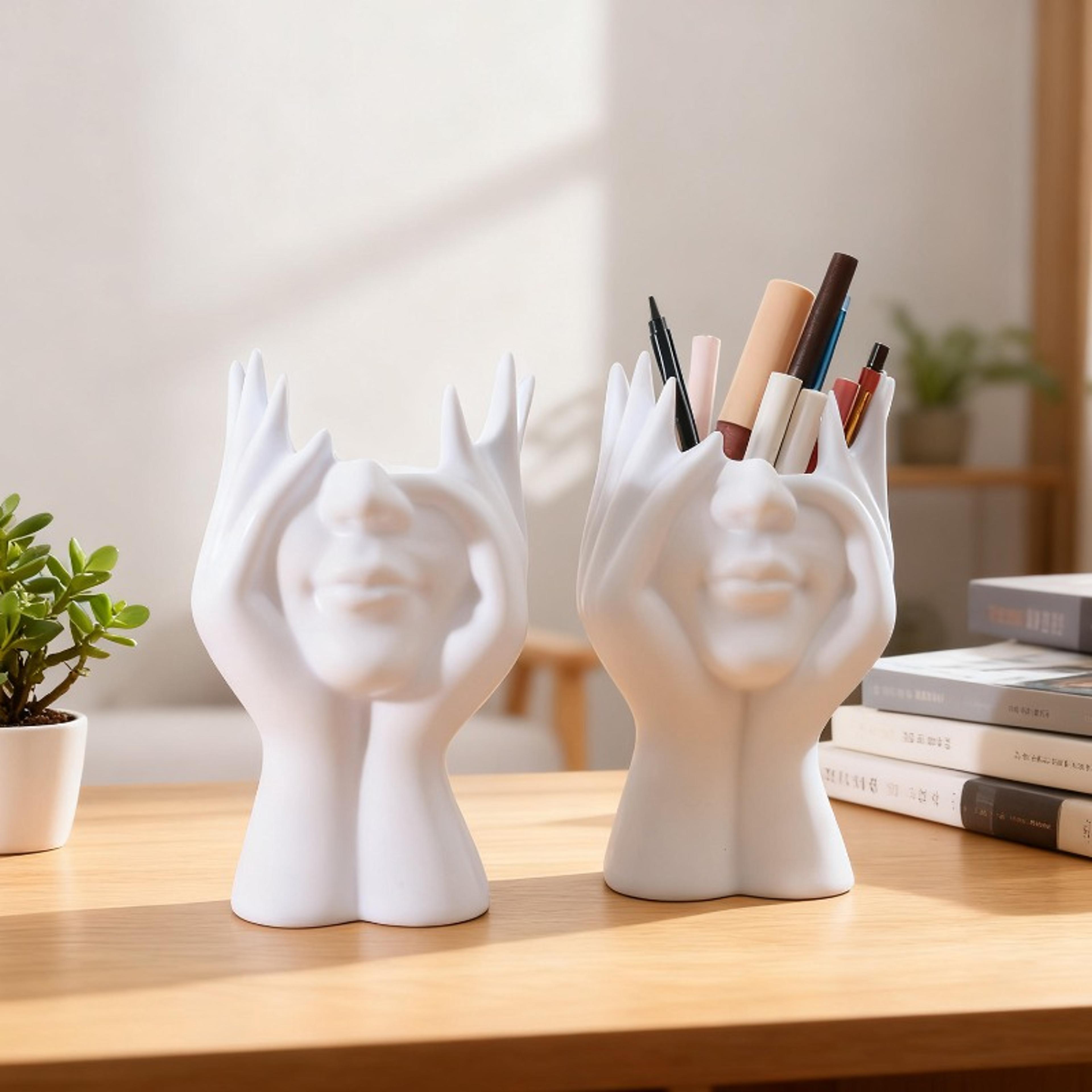 Face Statue Makeup Brush Holder Desk Organizer And Creative Pen Holder 2