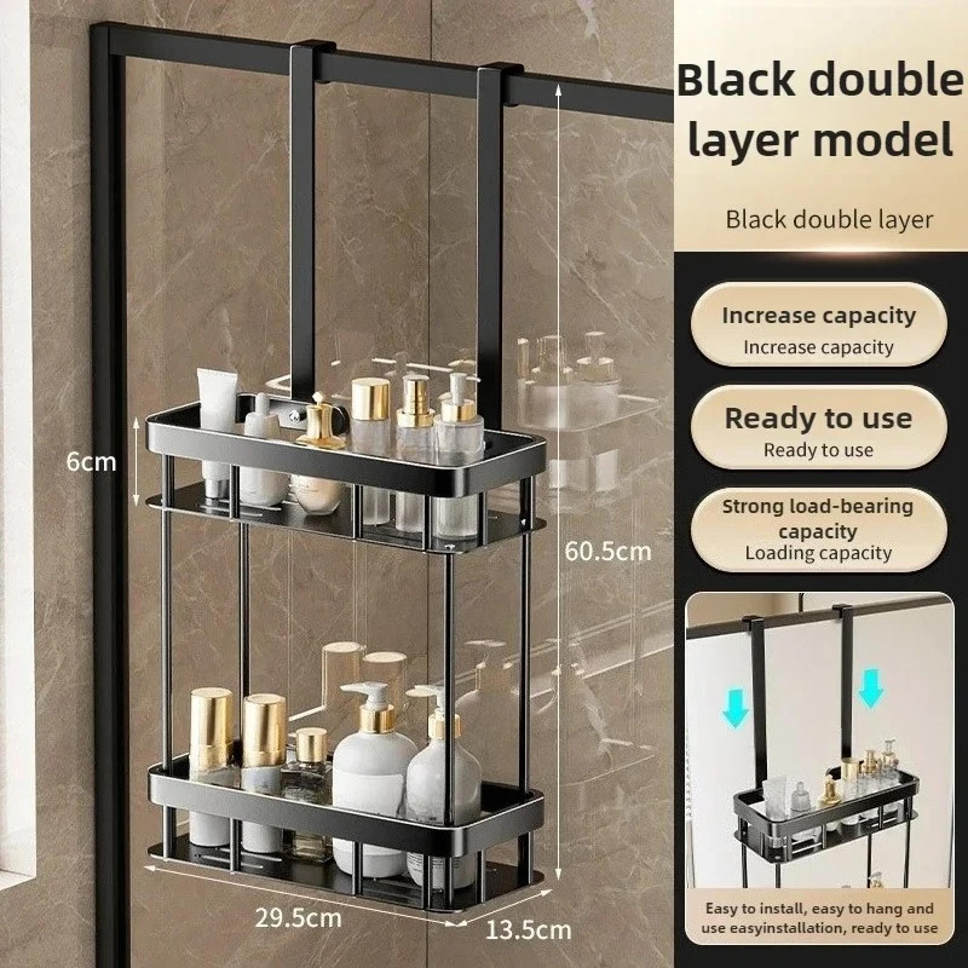 Over The Door Shower Caddy Bathroom Storage Rack Double Shelf Organizer 7