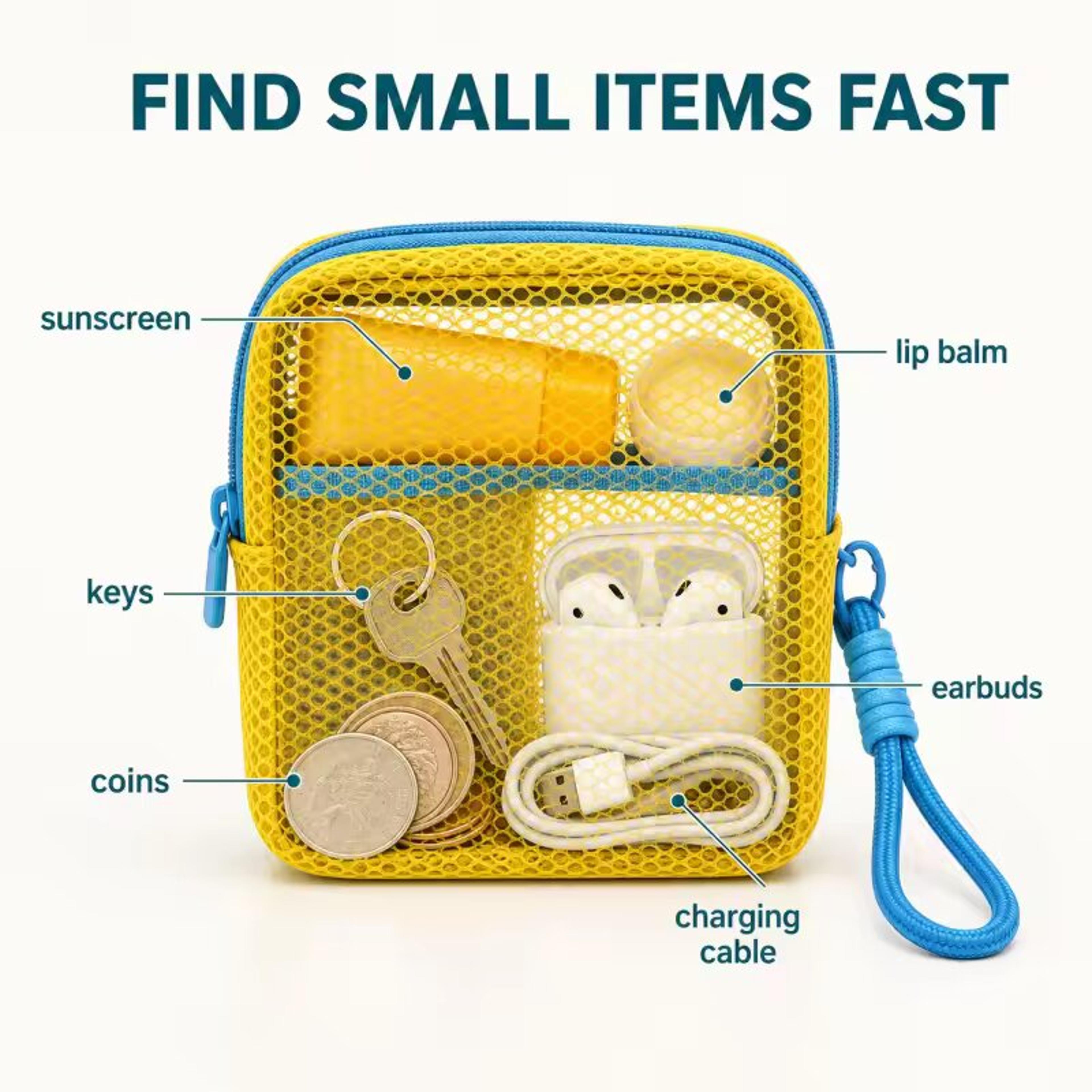 Small Mesh Beach Pouch With Wrist Strap Clear Cosmetic Travel Organizer 3