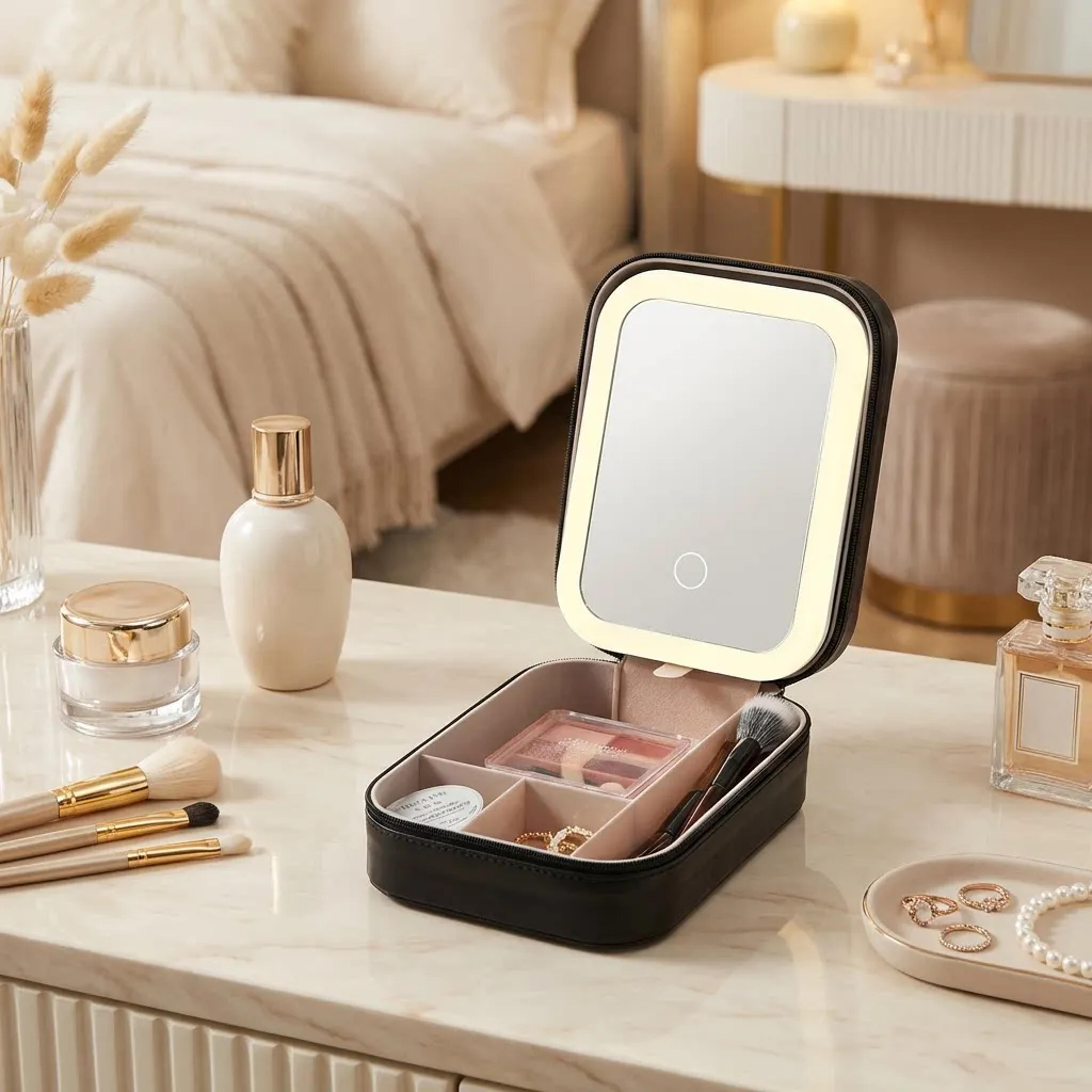Airfriend Travel Makeup Bag With Lighted Makeup Mirror And Cosmetic Organizer 8