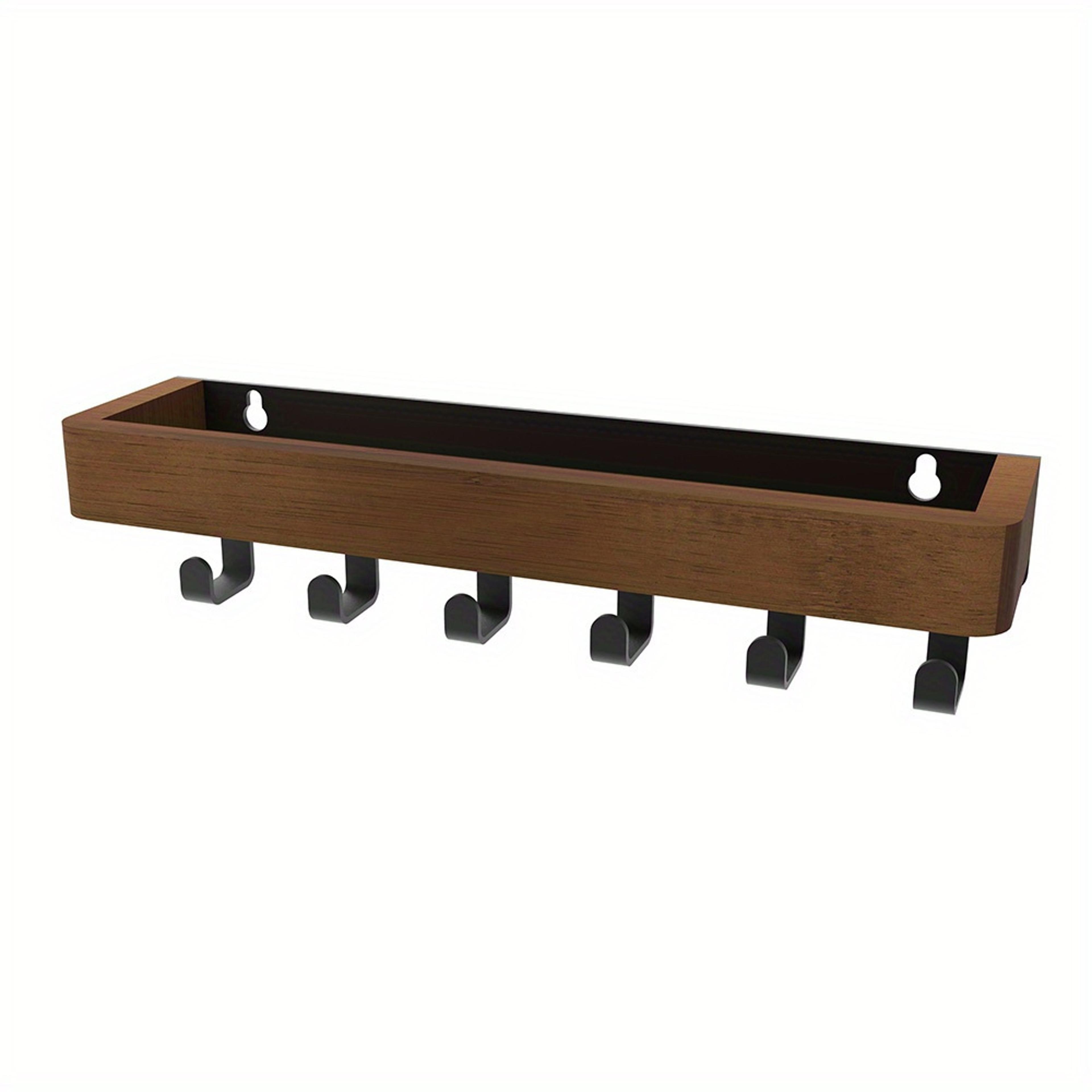 Rustic Wooden Key Holder With Shelf 6 Hook Wall Mounted Entryway Organizer 9