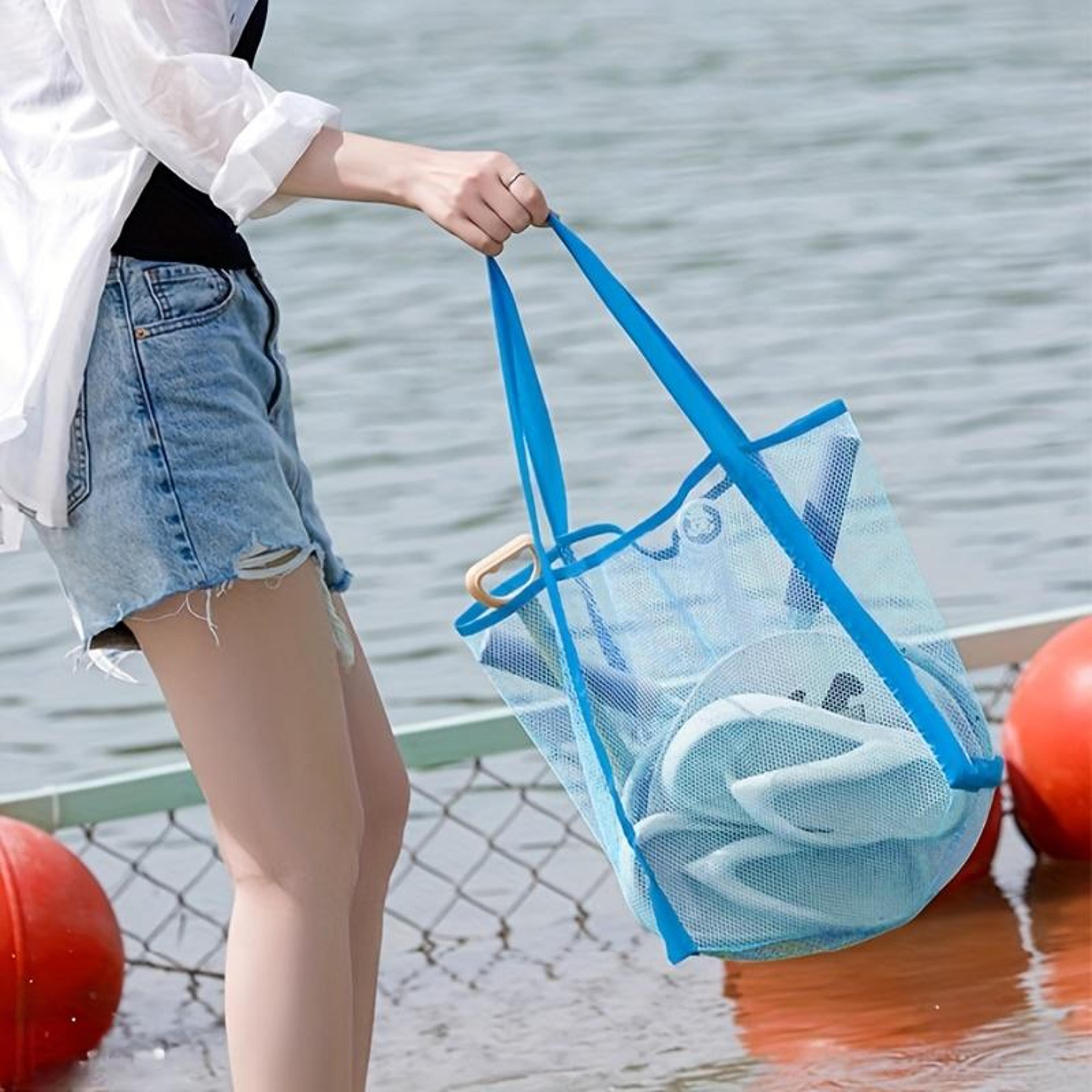 Large Mesh Beach Bag Sandproof Foldable Quick Dry Pool And Travel Tote 4