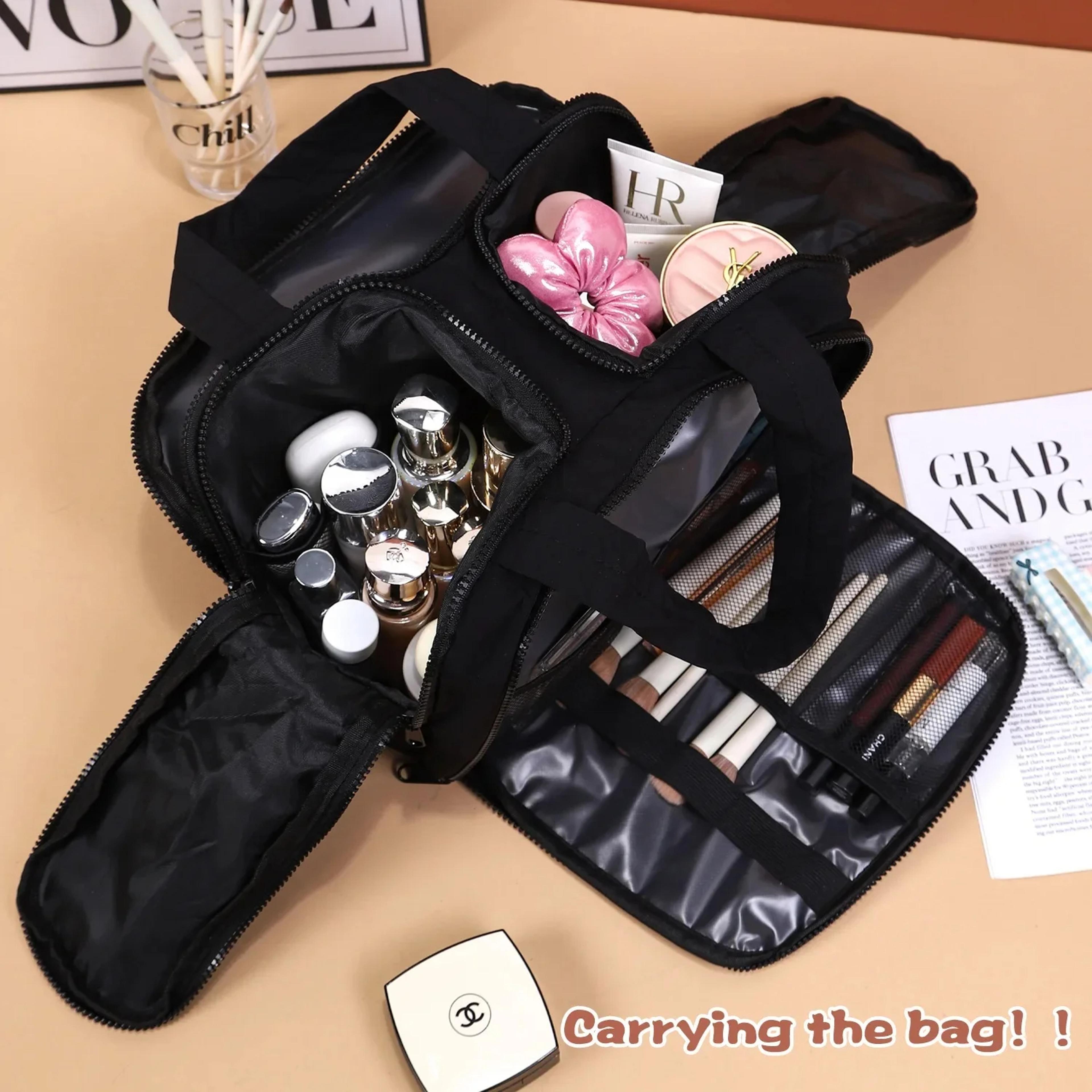 Large Capacity Travel Makeup Bag With 4 Compartments Lightweight Cosmetic Organizer For Women 4
