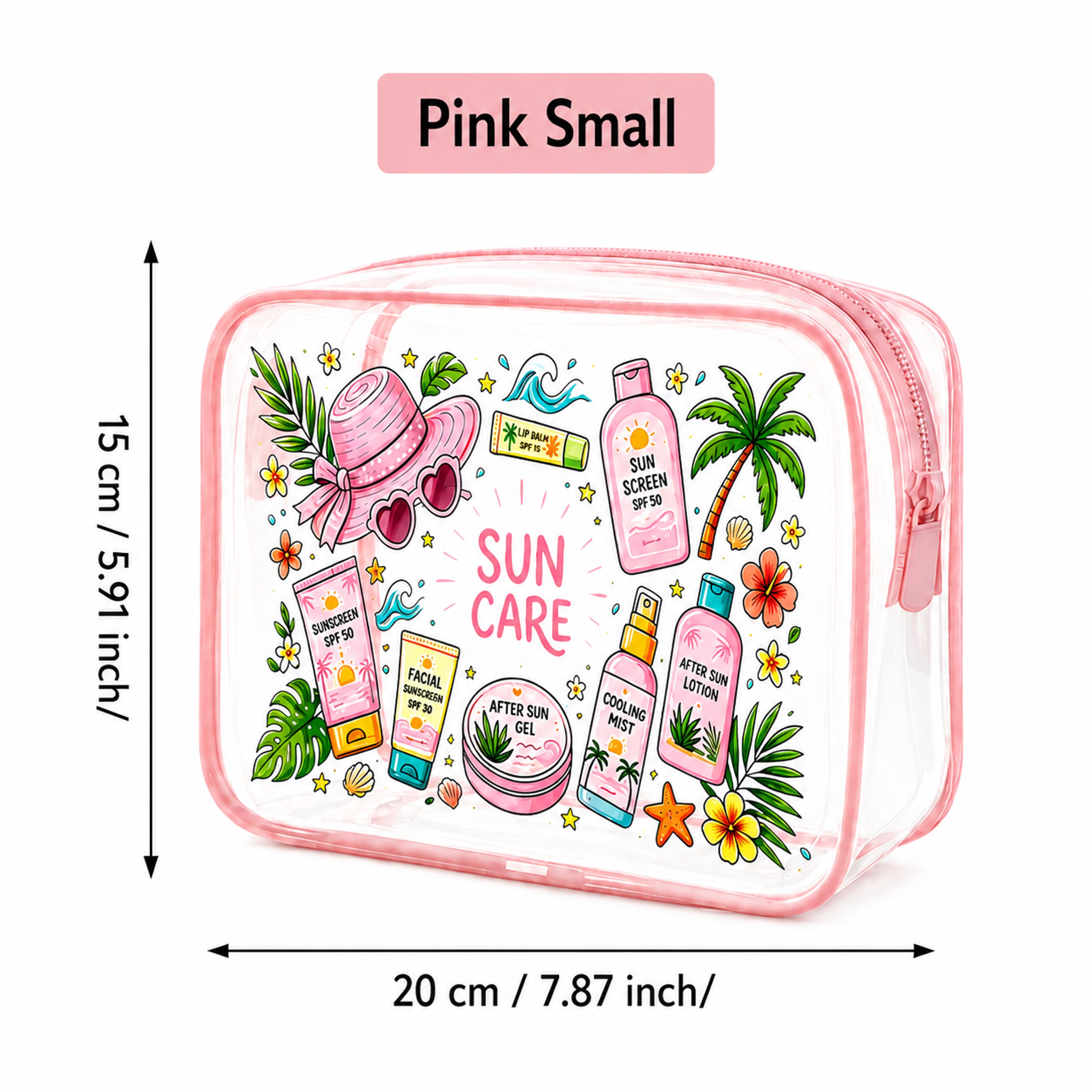 Pink Clear Makeup Bag Waterproof PVC Travel Toiletry Bag With Double Zipper Organizer 6