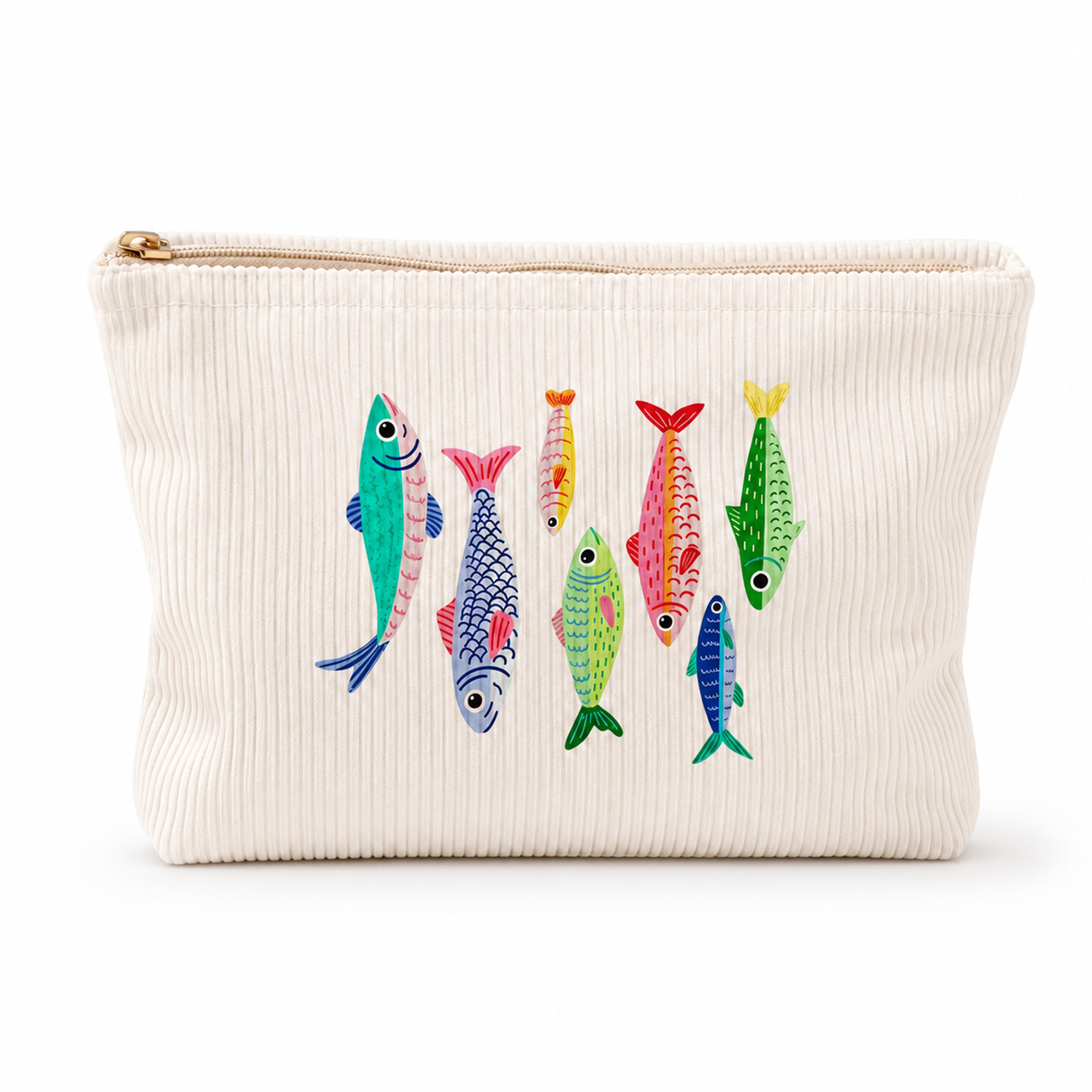 Cute Fish Print Corduroy Travel Makeup Bag Large Capacity Cosmetic And Toiletry Organizer 6