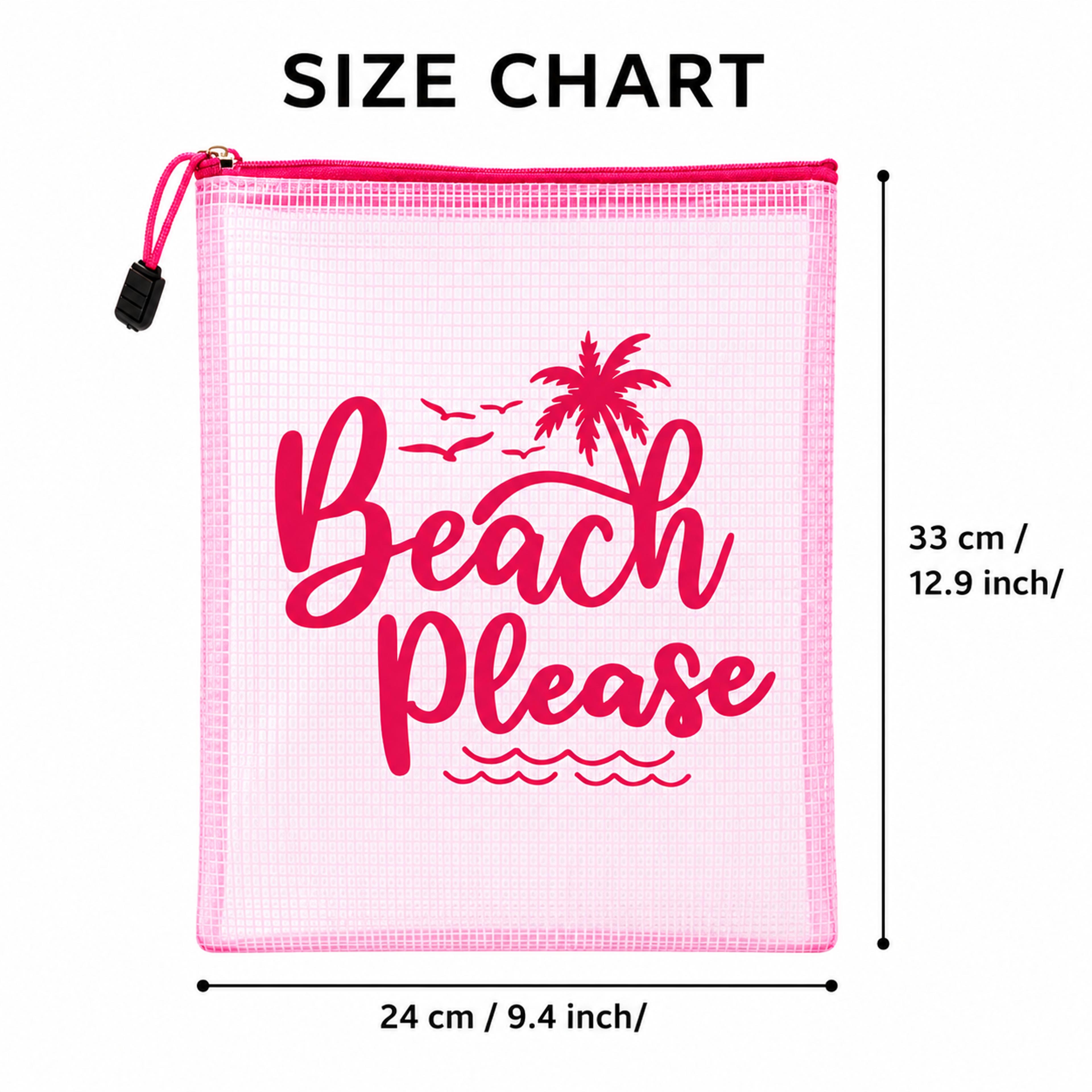 Beach Please Pink Clear Makeup Bag Waterproof Palm Print Travel Toiletry Pouch 6