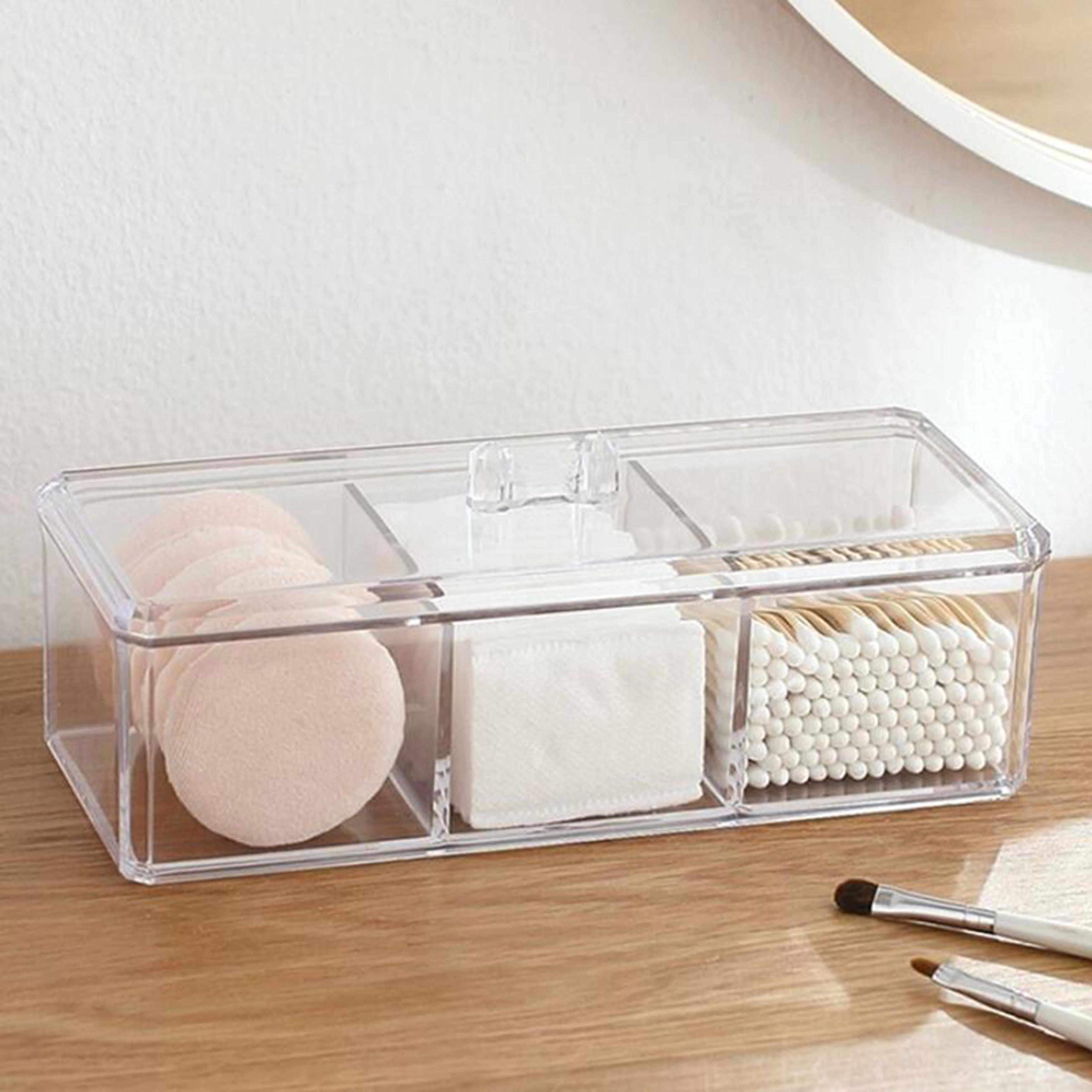 Clear Acrylic Makeup Organizer With Cotton Swab Holder And Cotton Pad Storage 1