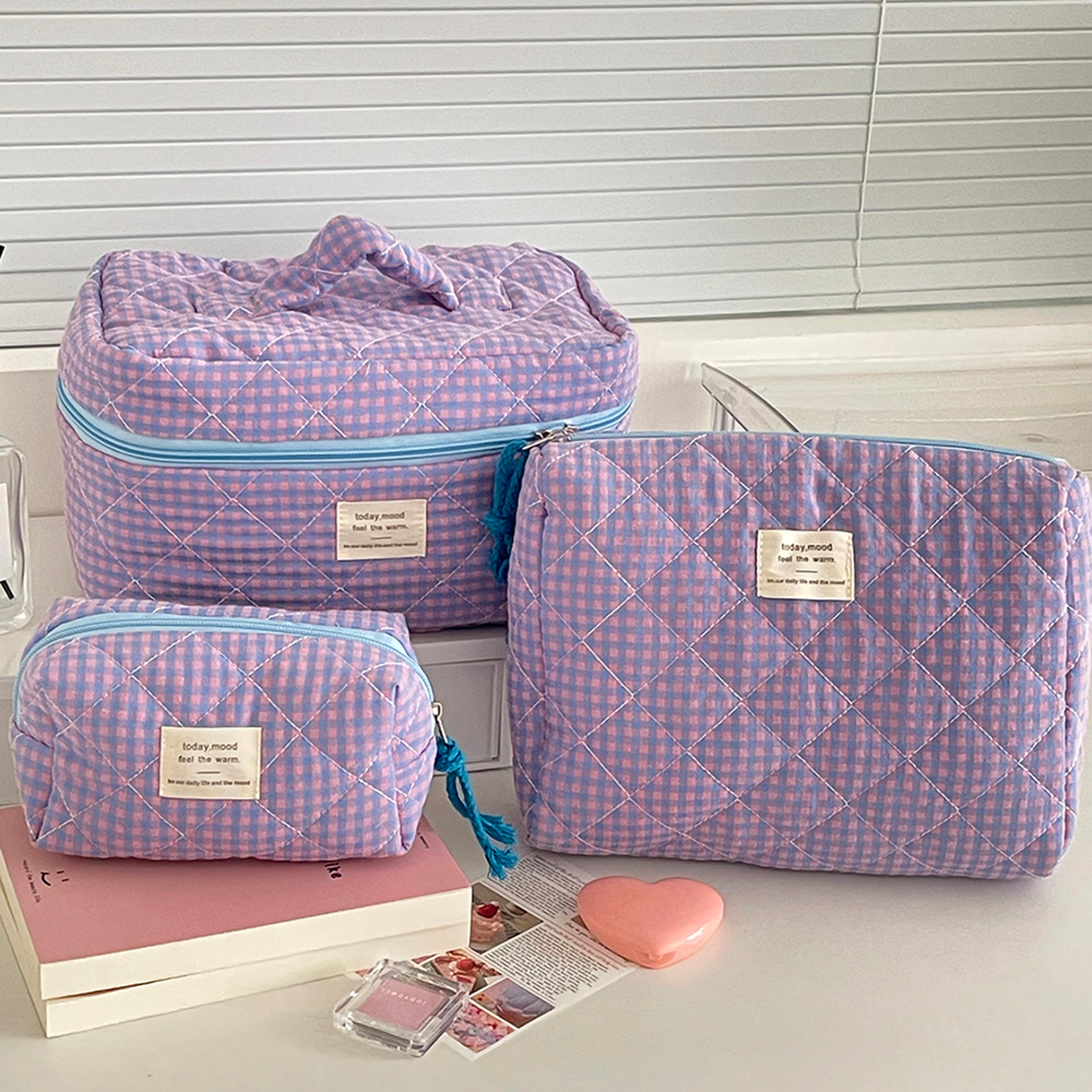 3 Piece Floral Makeup Bag Set Large Capacity Quilted Travel Cosmetic Bag Organizer 8