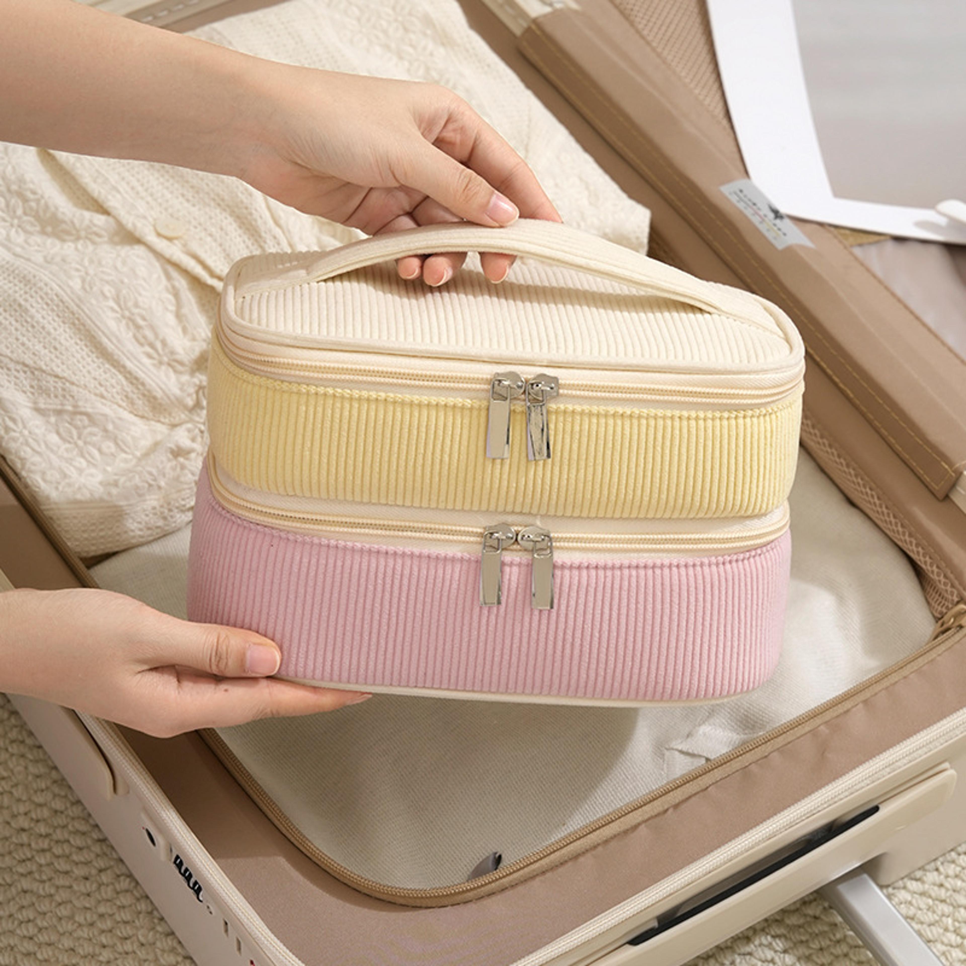 Double Layer Travel Makeup Bag Large Capacity PU Cosmetic Organizer 3