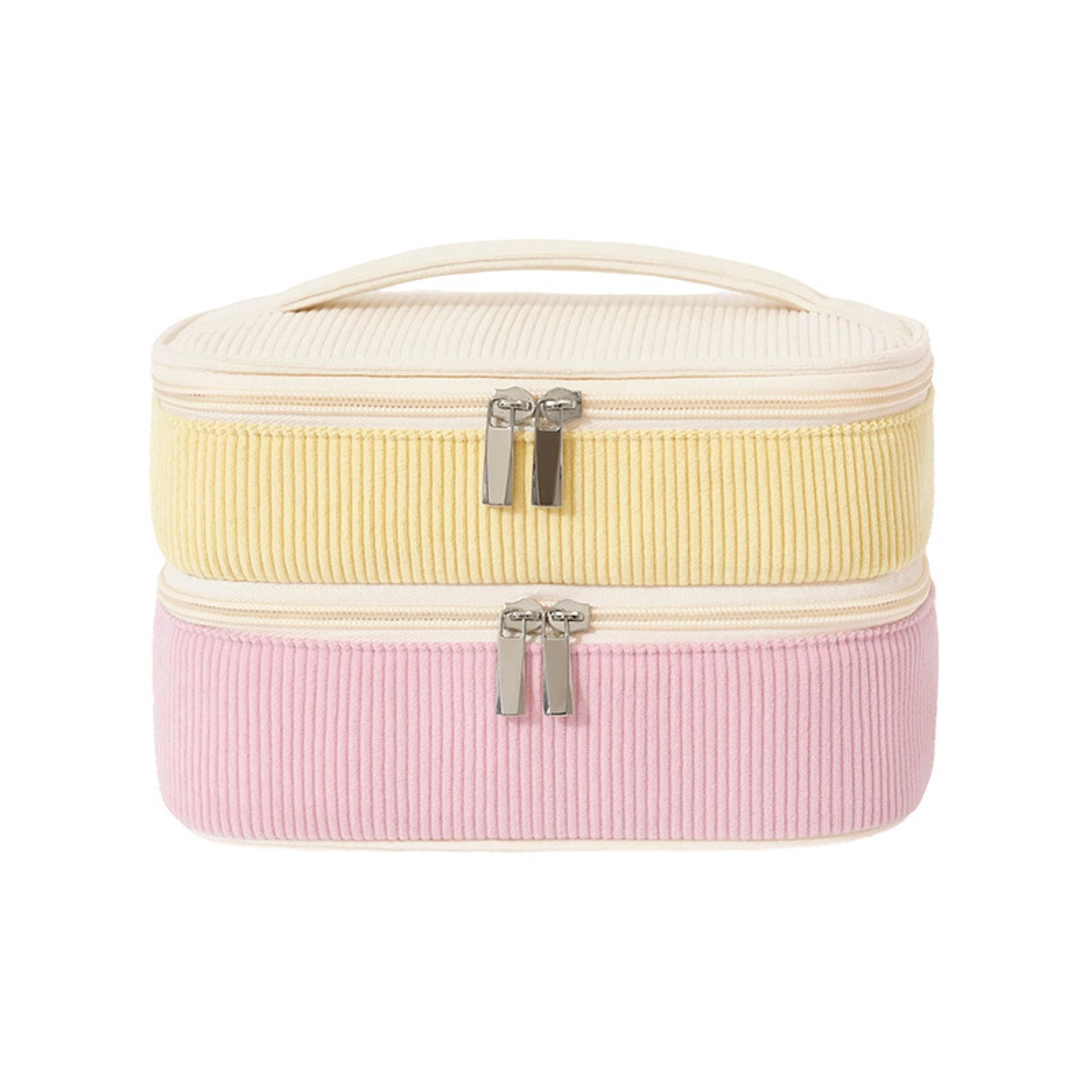 Double Layer Travel Makeup Bag Large Capacity PU Cosmetic Organizer 7