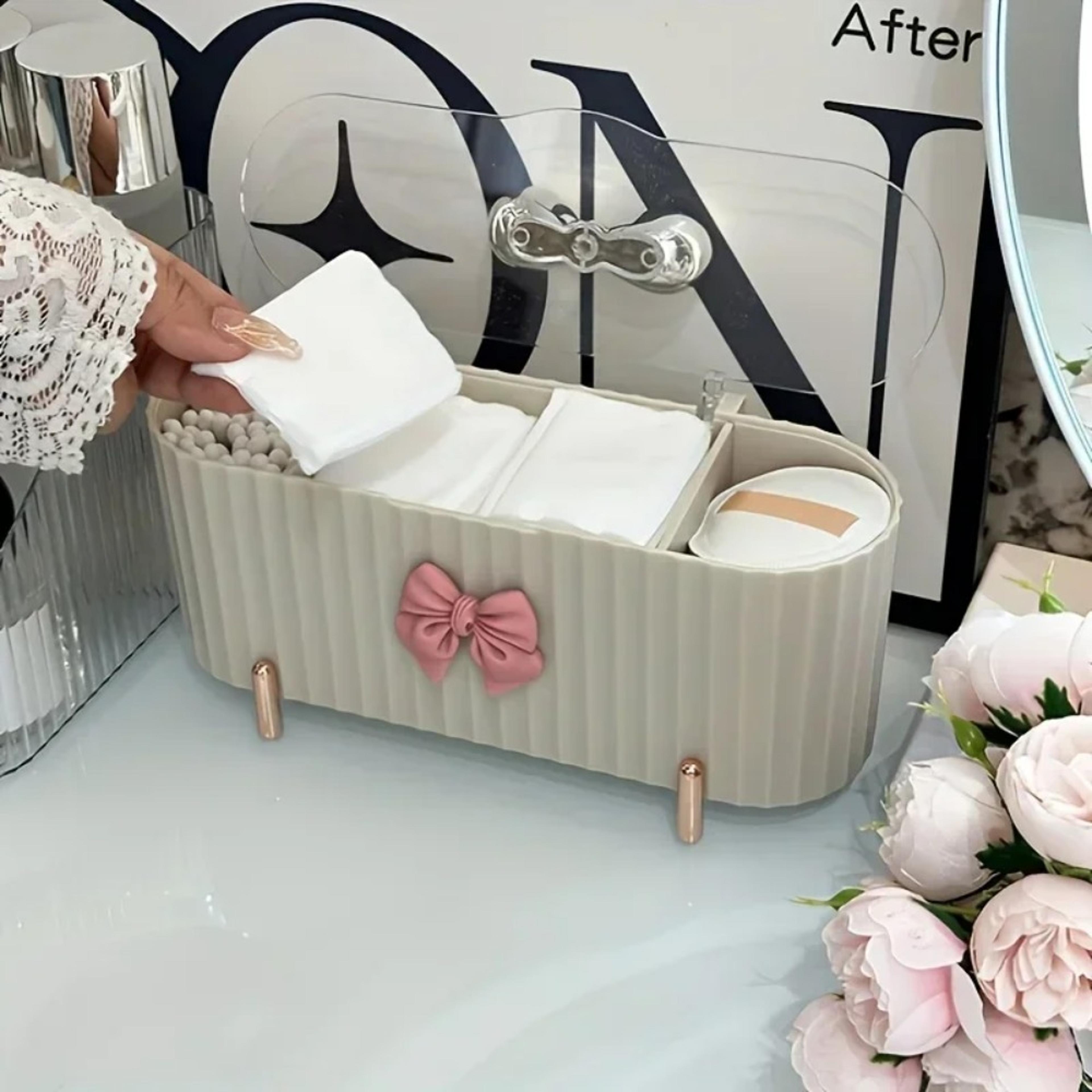 3 Grid Makeup Organizer With Clear Lid Cosmetic Storage Box For Vanity 4