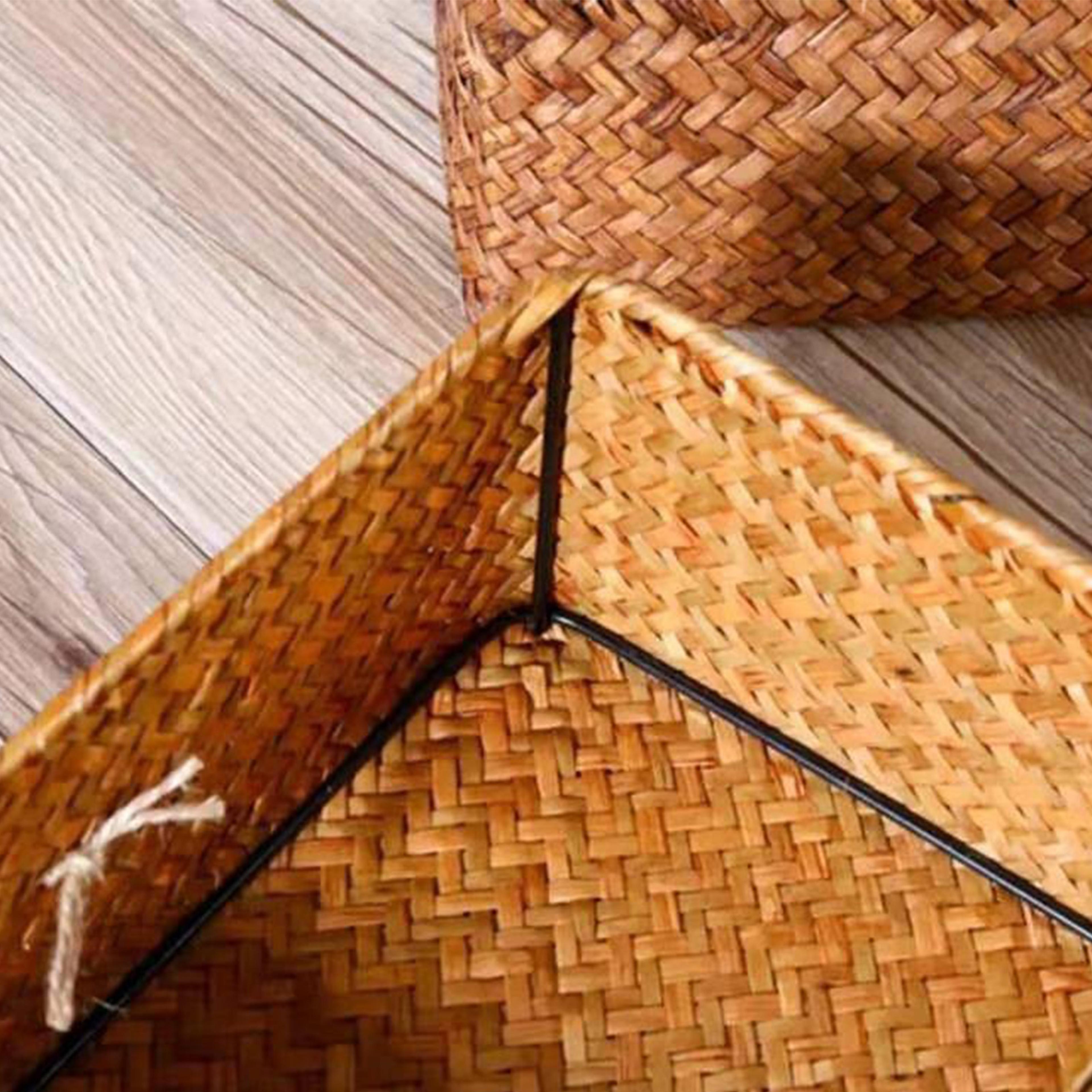 Hand Woven Straw Storage Box With Lid Decorative Rattan Desk Organizer 4