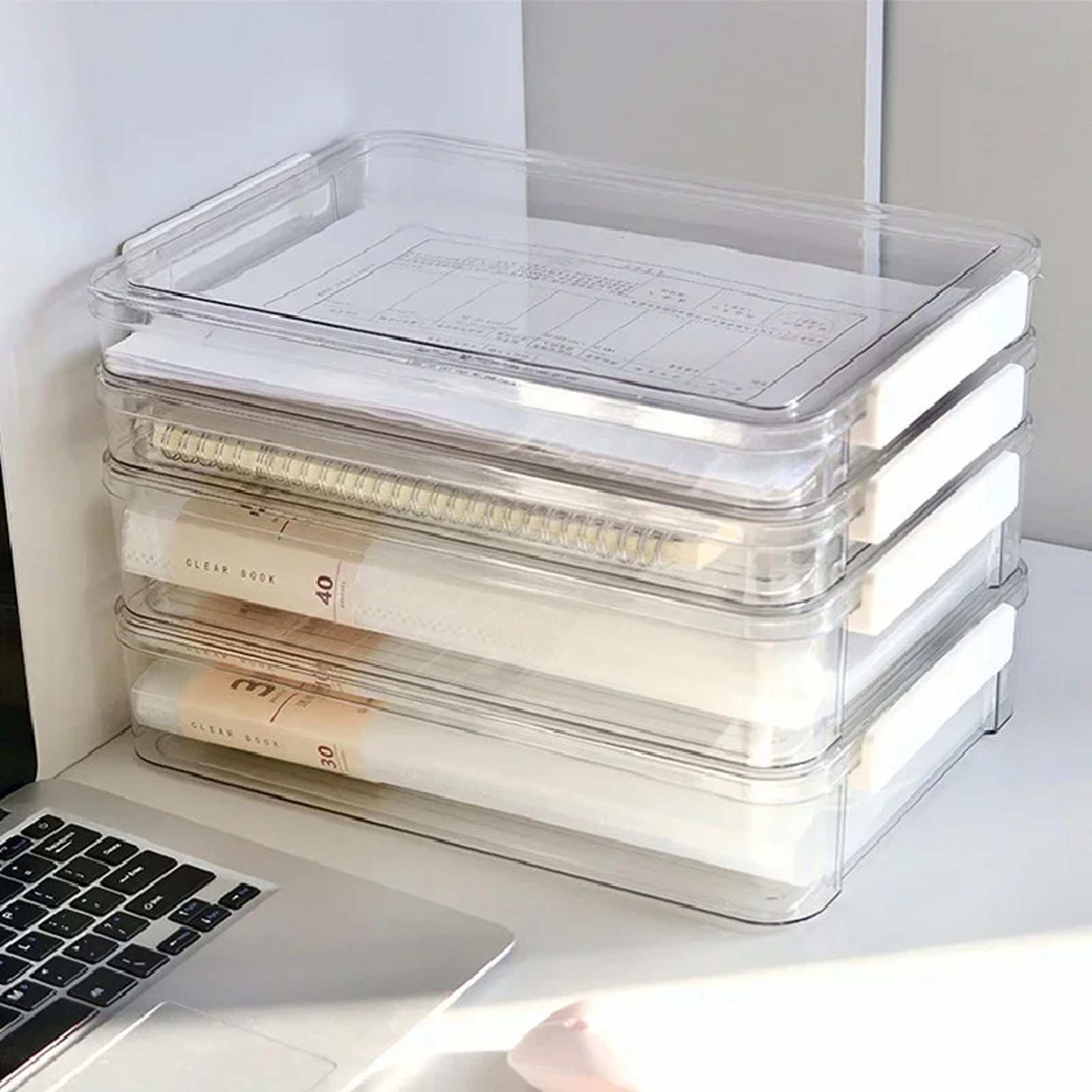 Clear Acrylic A4 File Organizer Box With Dust Proof Desktop Document Storage 0