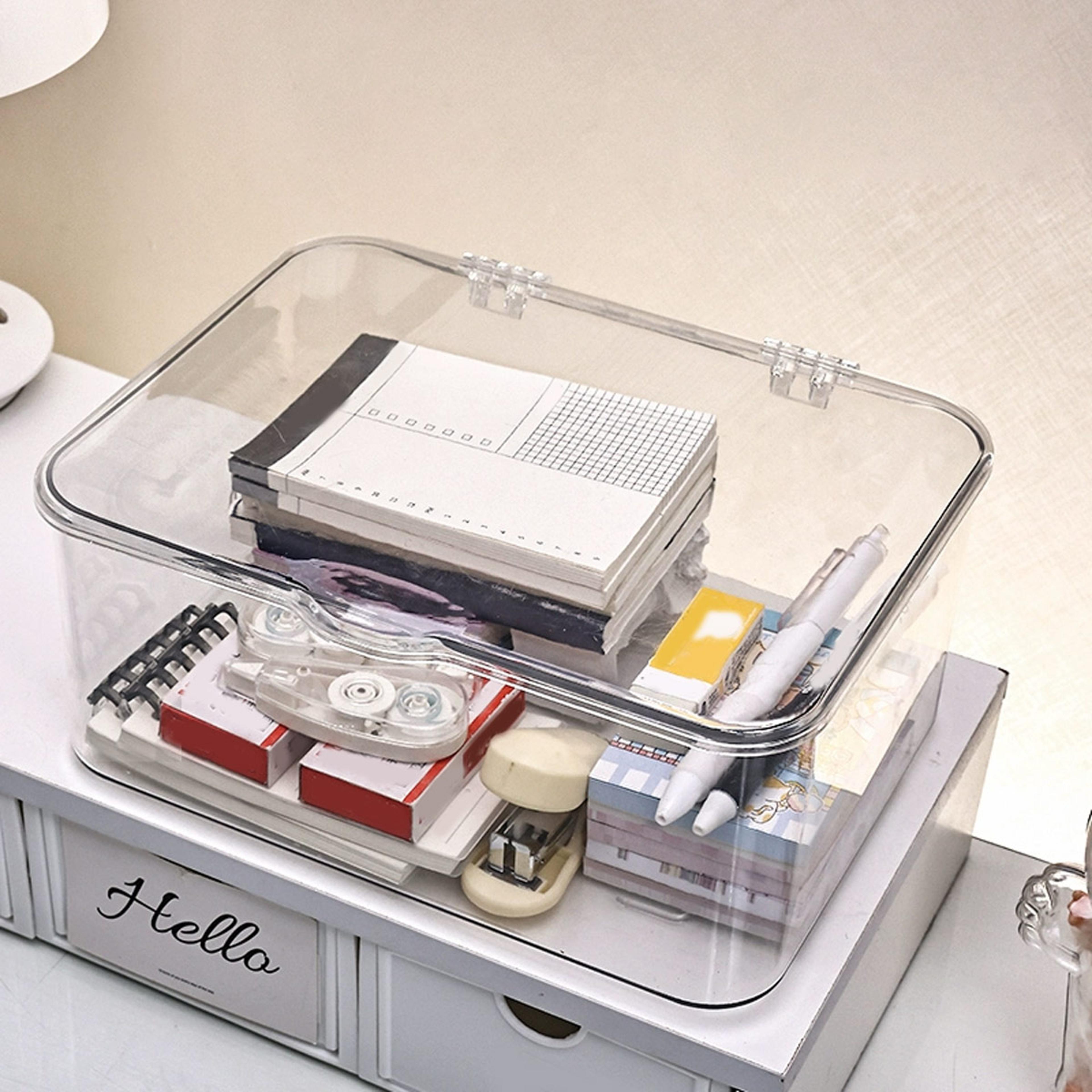Clear Flip Top Storage Box Stackable Desktop Organizer With Dustproof Lid 3