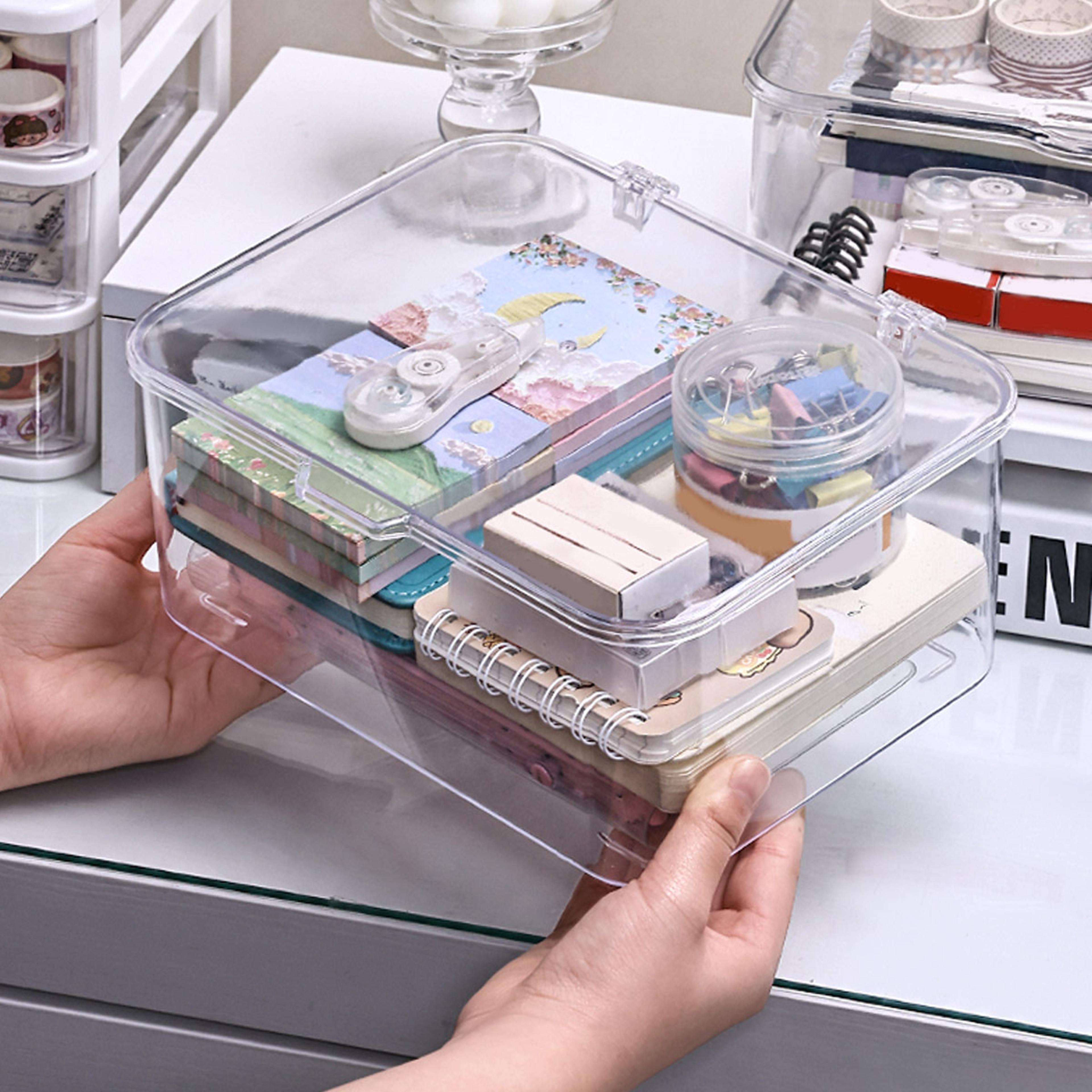 Clear Flip Top Storage Box Stackable Desktop Organizer With Dustproof Lid 4