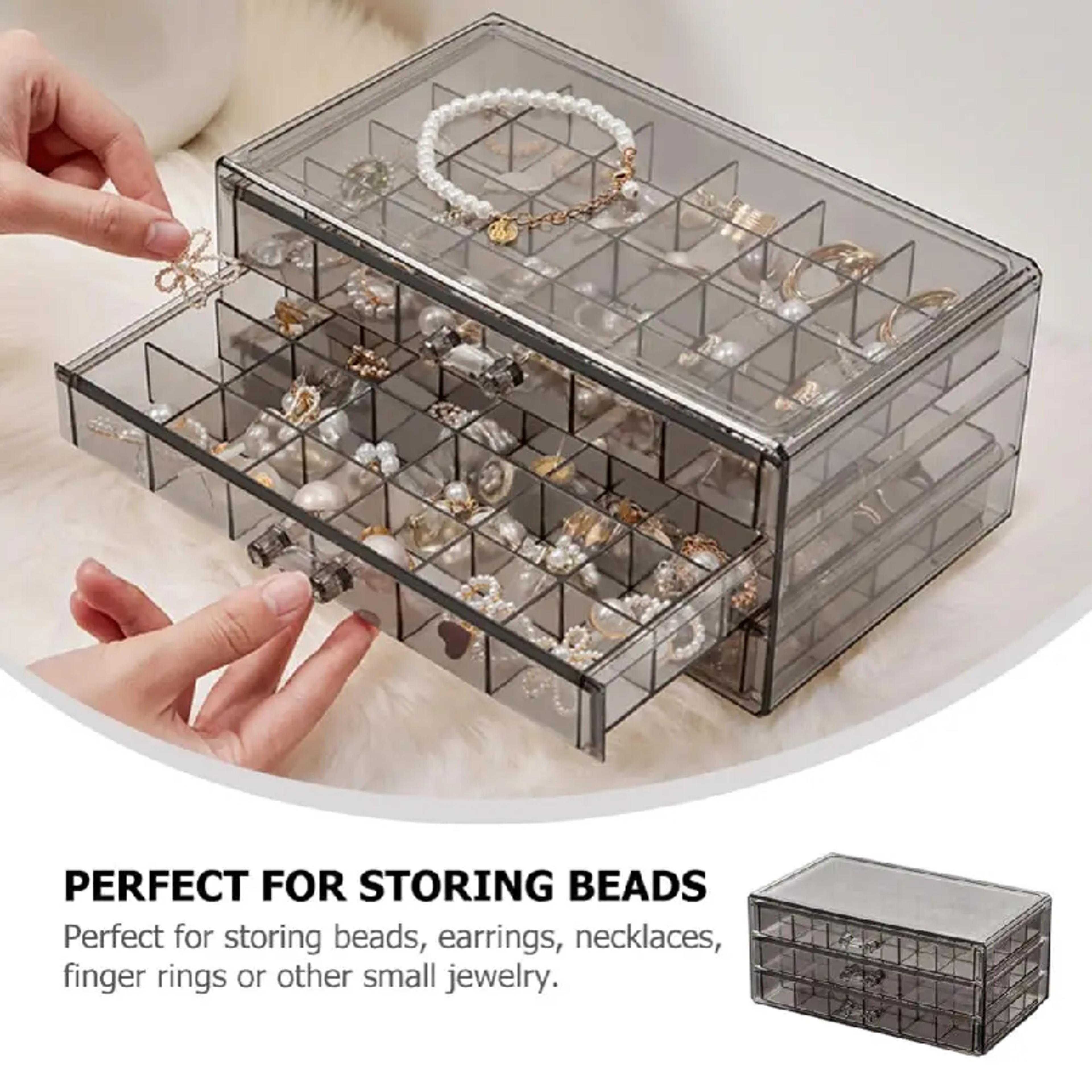 72 Grid Acrylic Jewelry Organizer With 3 Layer Earring Storage Drawers 5