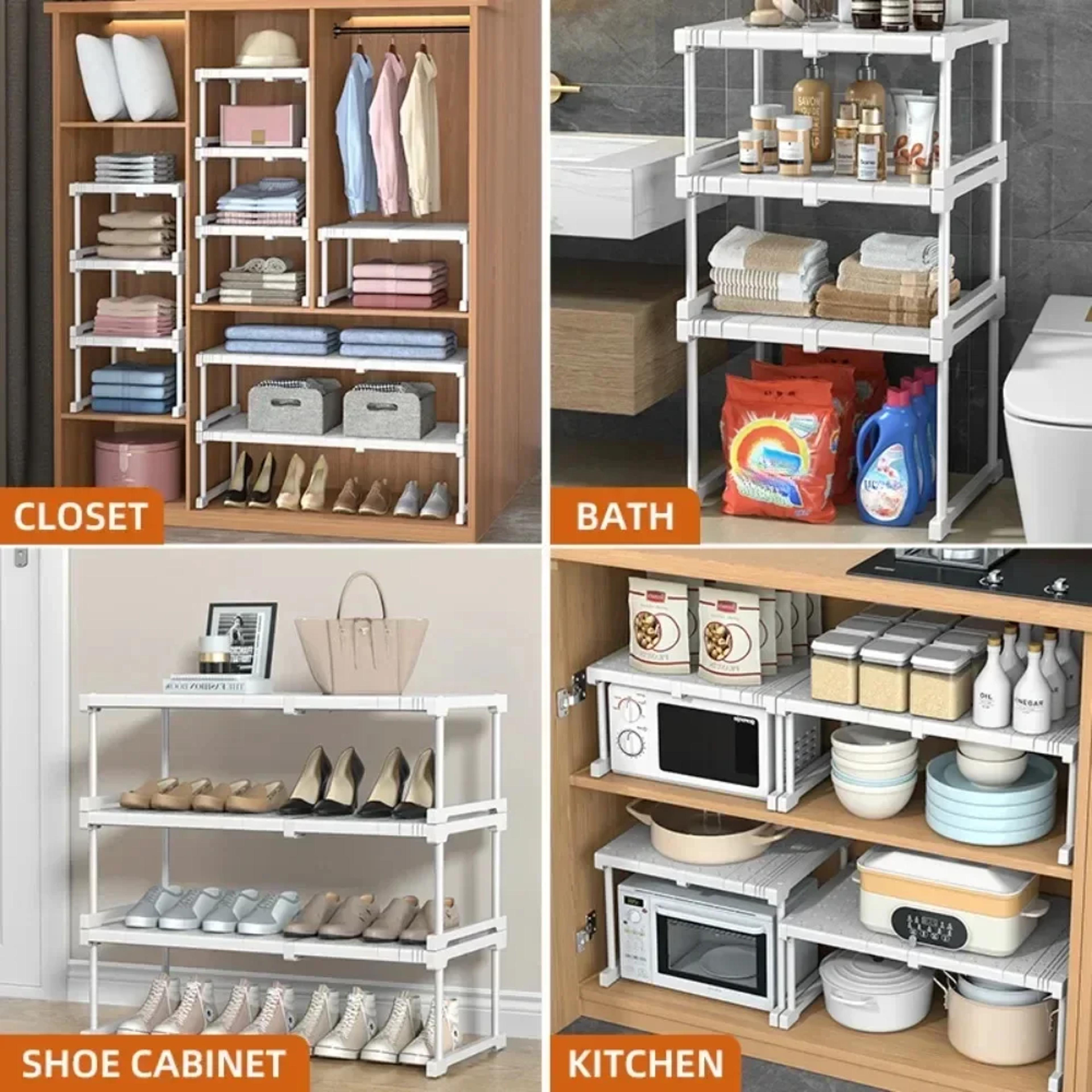 Adjustable Closet Shelf Stackable Wardrobe Organizer And Telescopic Storage Rack 4