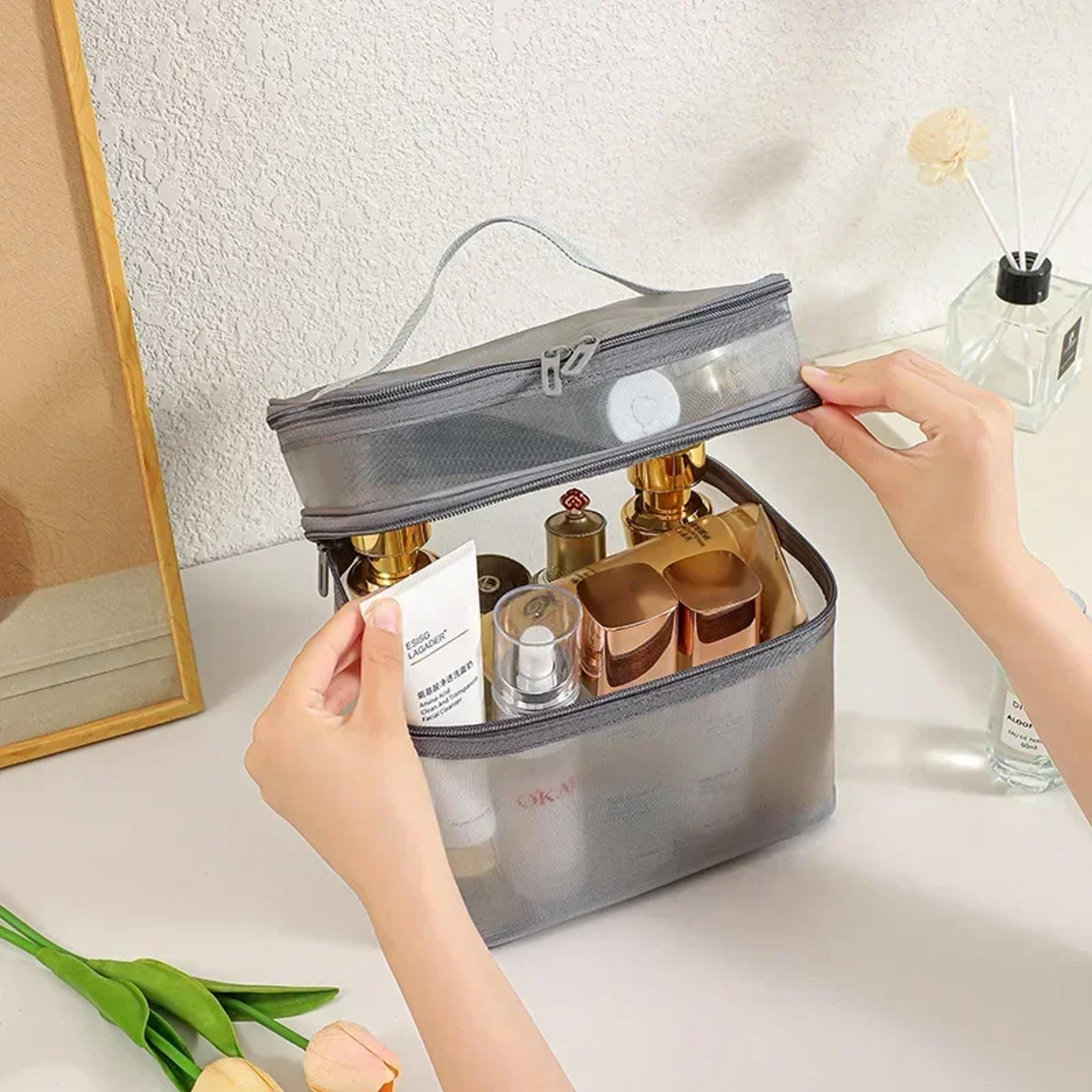 Double Layer Travel Cosmetic Bag Large Capacity Transparent Makeup Organizer 2