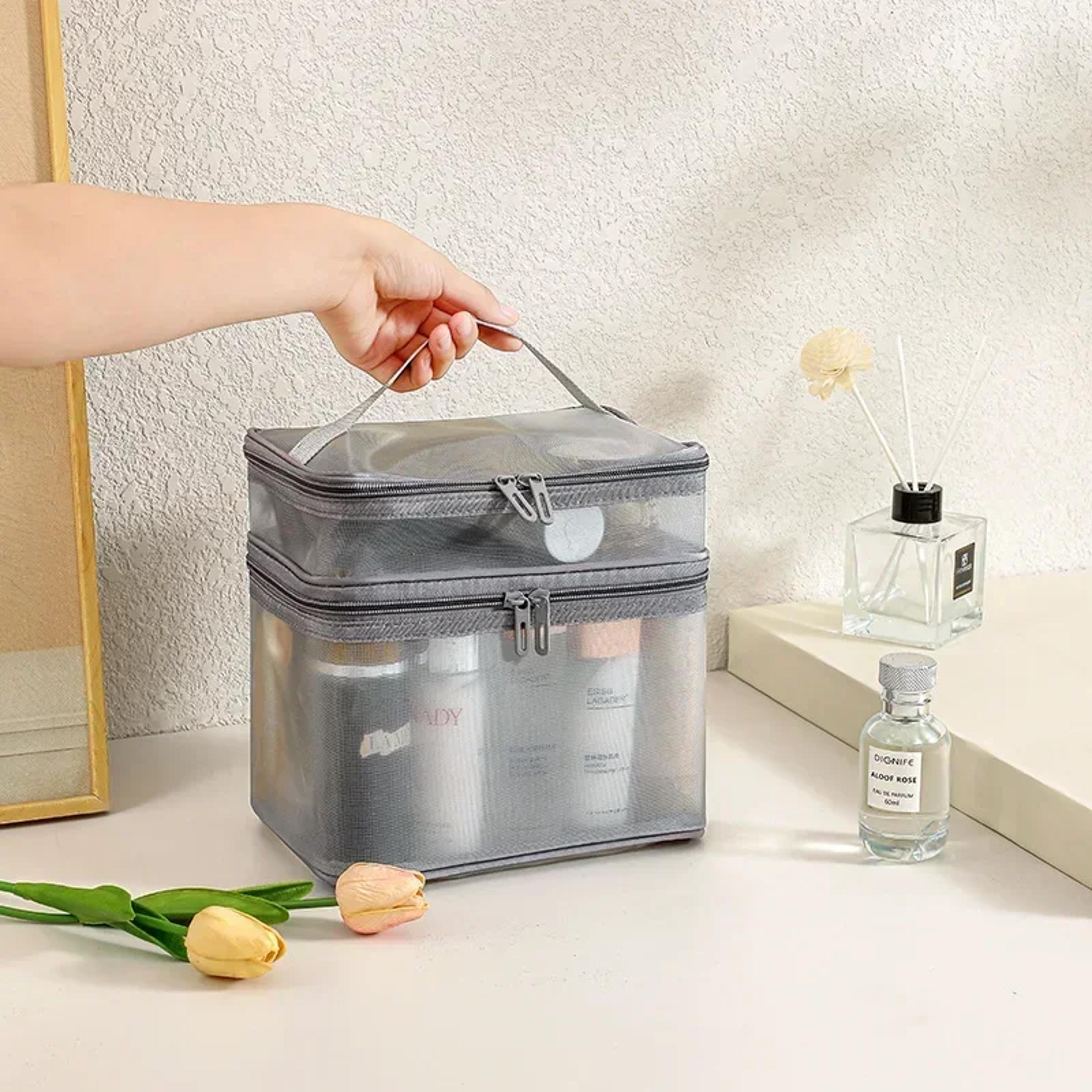 Double Layer Travel Cosmetic Bag Large Capacity Transparent Makeup Organizer 3