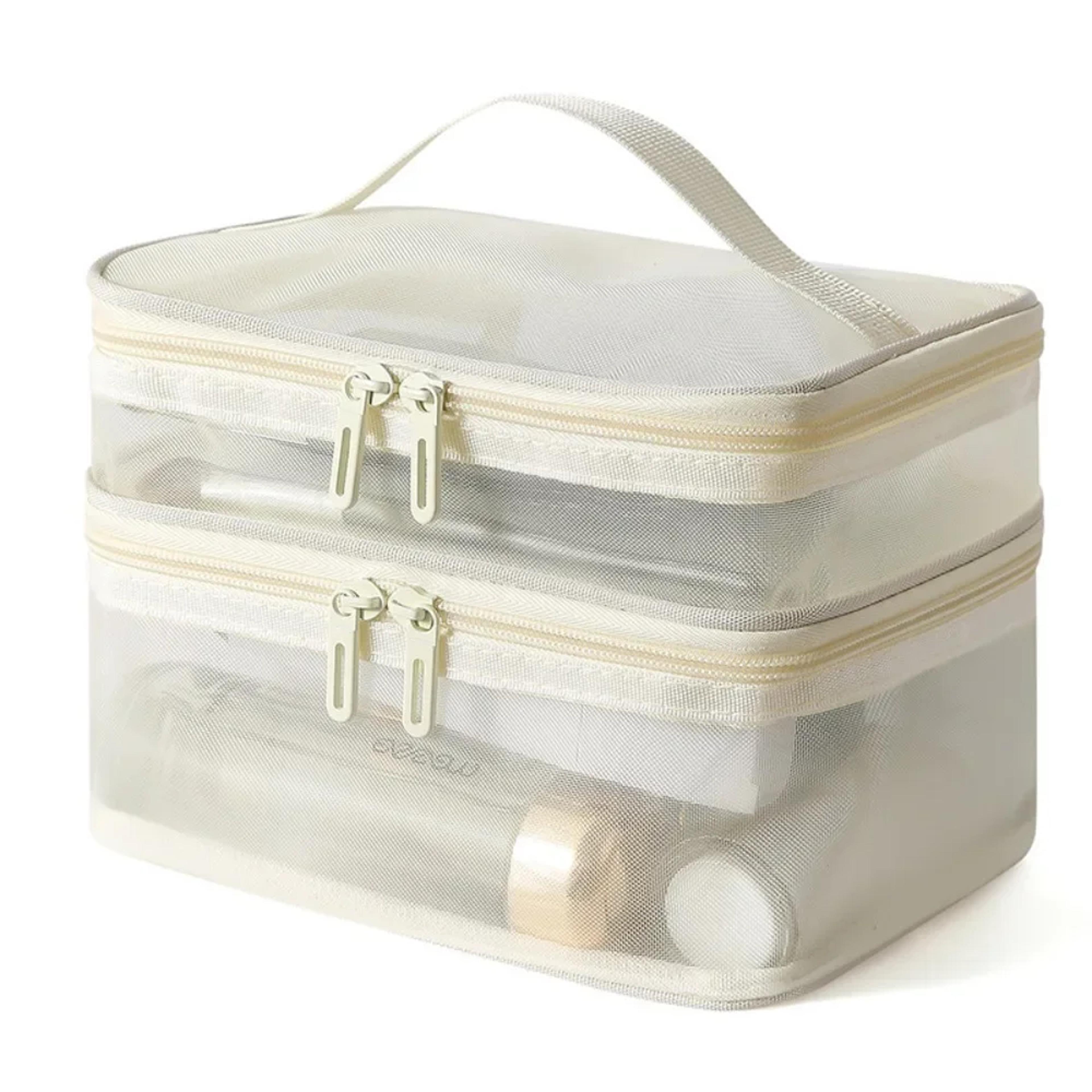 Double Layer Travel Cosmetic Bag Large Capacity Transparent Makeup Organizer 7